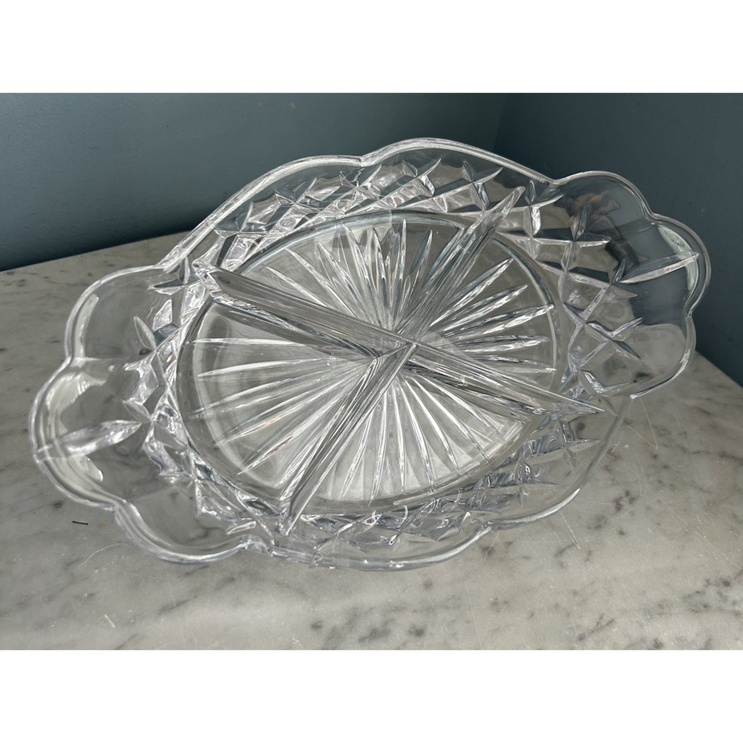 Crystal Cut Lead Relish Dish Vintage Serving 4 Sections Clear Glass Trinket Dish