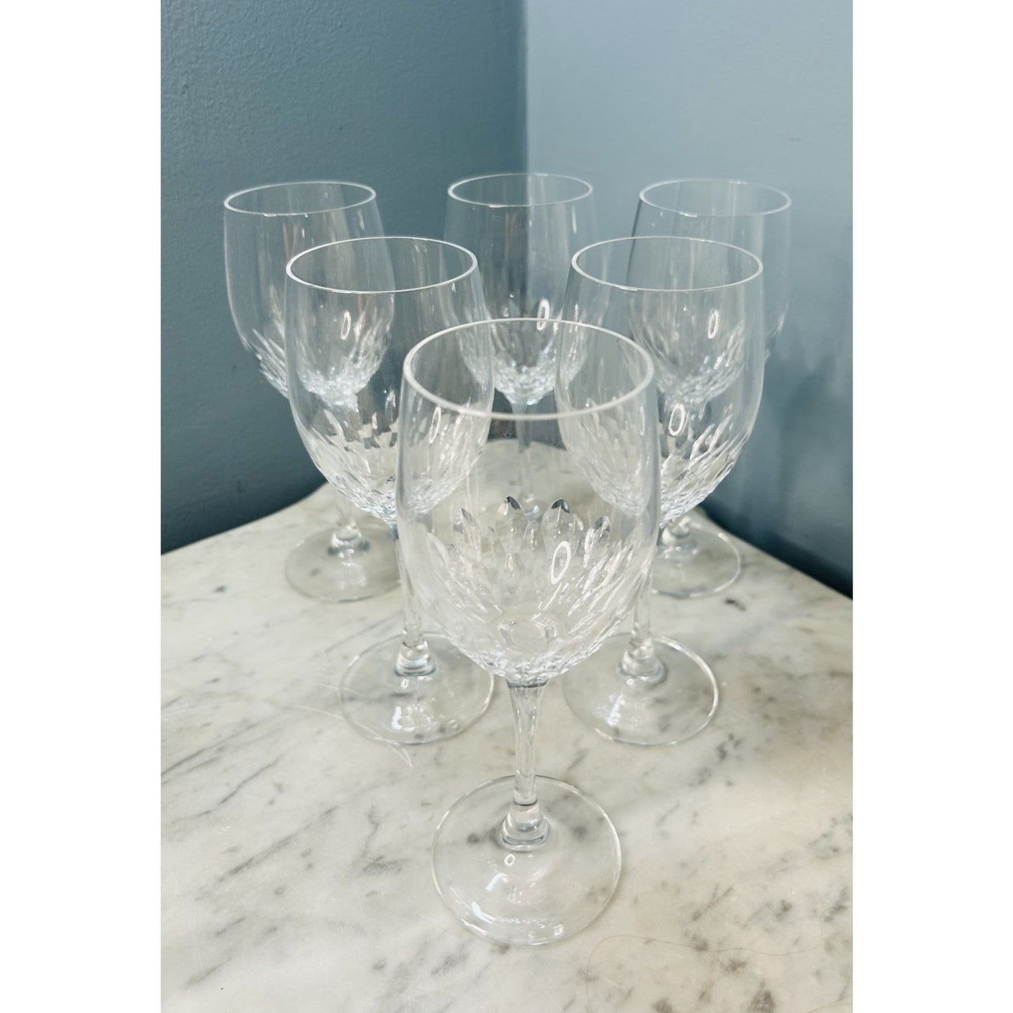 6 Cristal D’Arques-Durand Capella Crystal 8” Wine Glasses Water Goblets Vintage