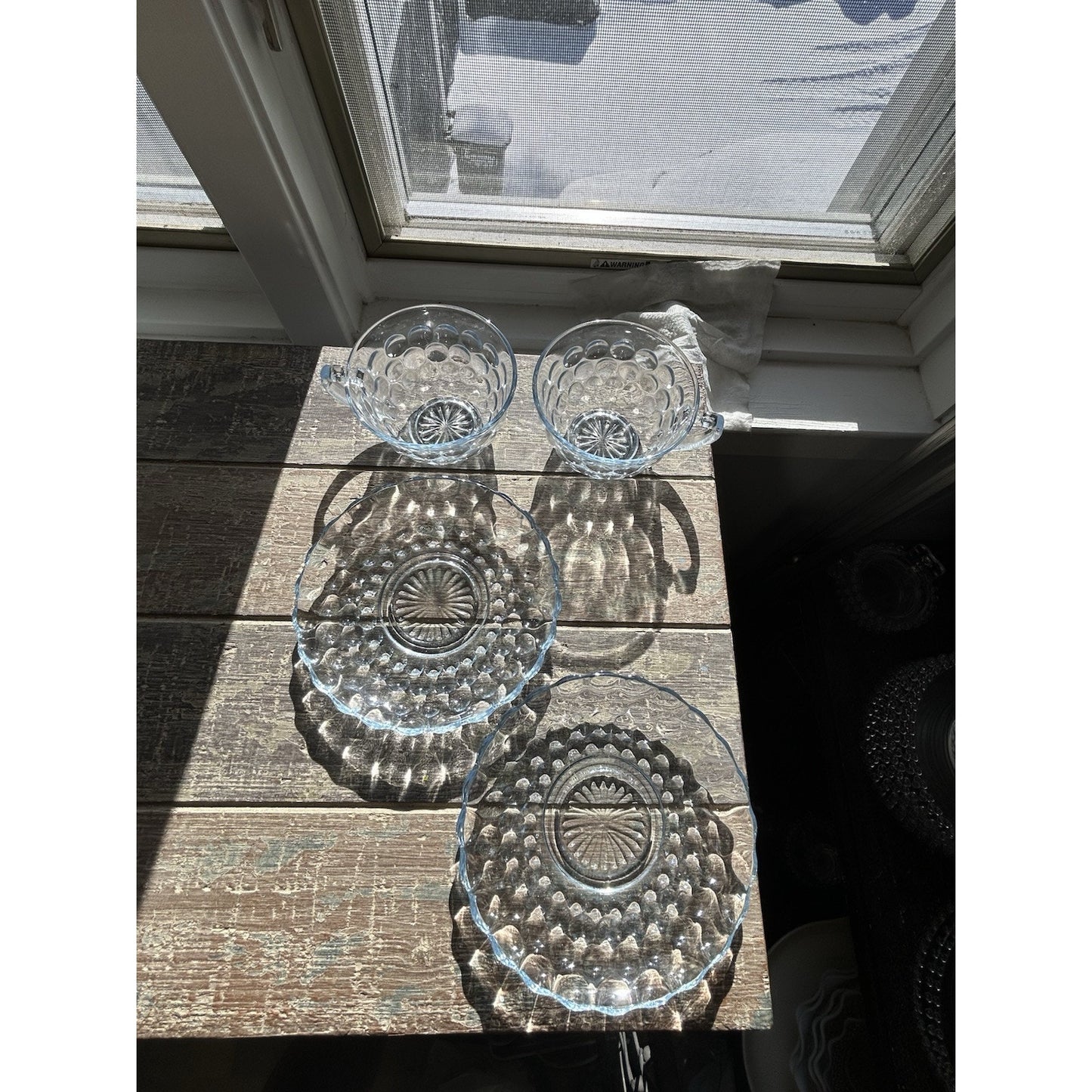 2 Anchor Hocking Fire King Blue Bubble Cup Saucer MCM 1940-1965 Coffee Tea