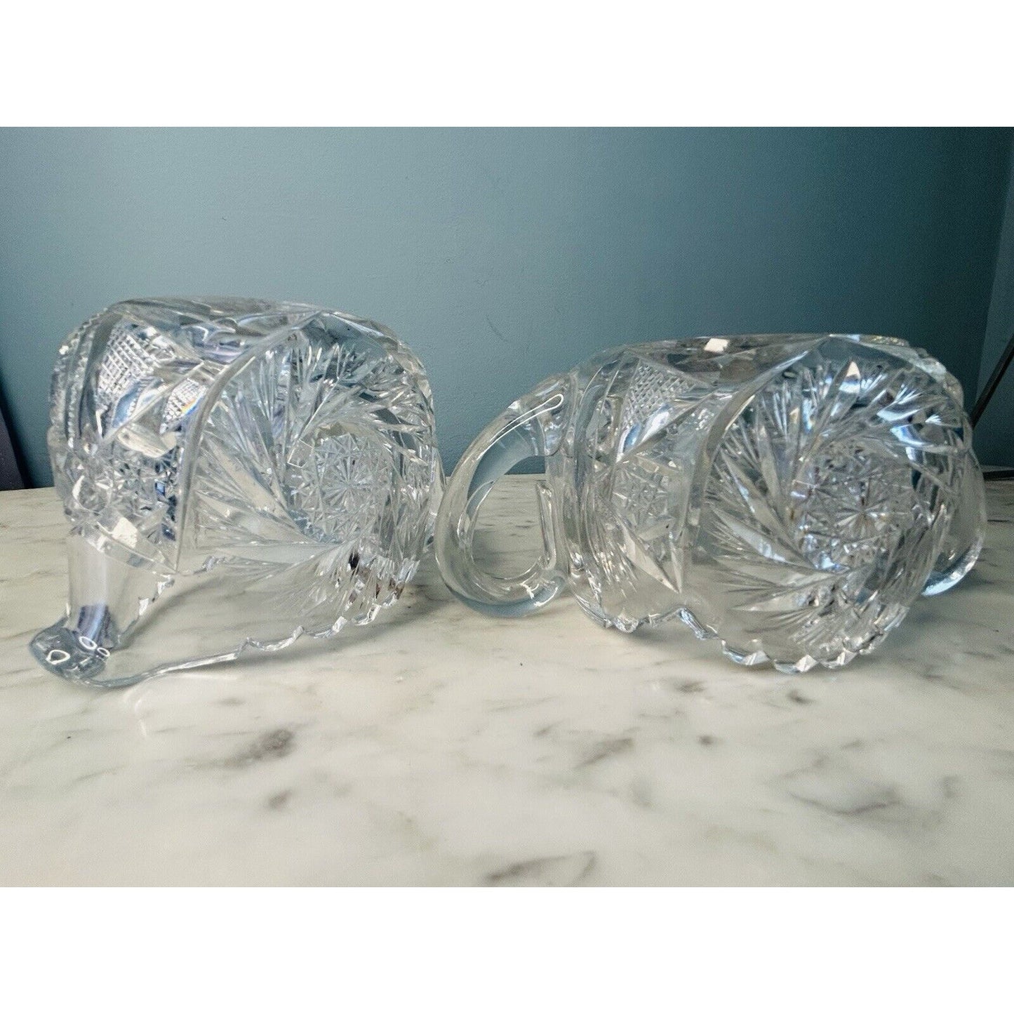 EUC American Brilliant Cut Crystal Glass Pinwheel Creamer Sugar Bowl Set ABP