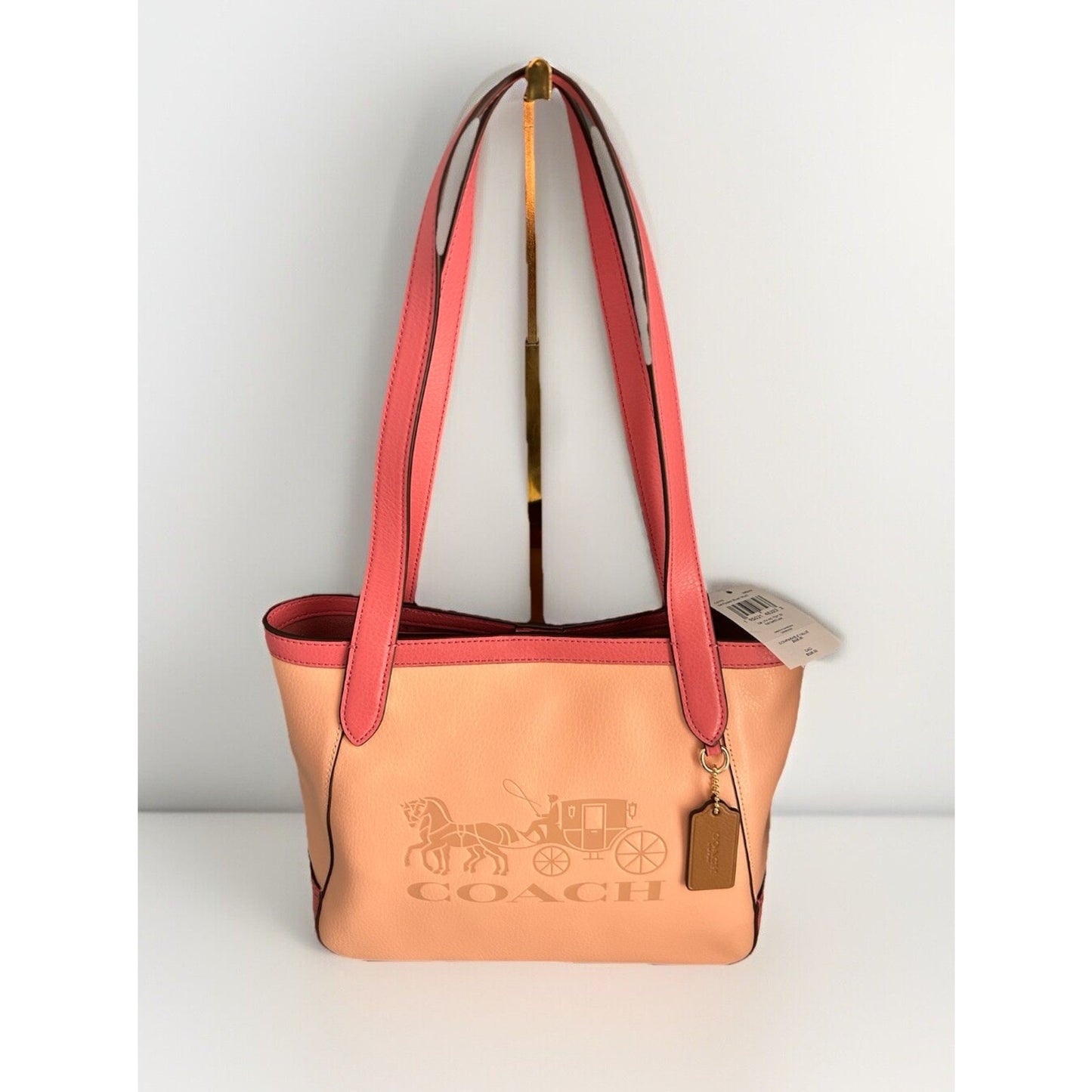 Coach Leather Tote 27 Bag Pink Peach Fading Blush C5775 Horse Carriage Colorblock Peach