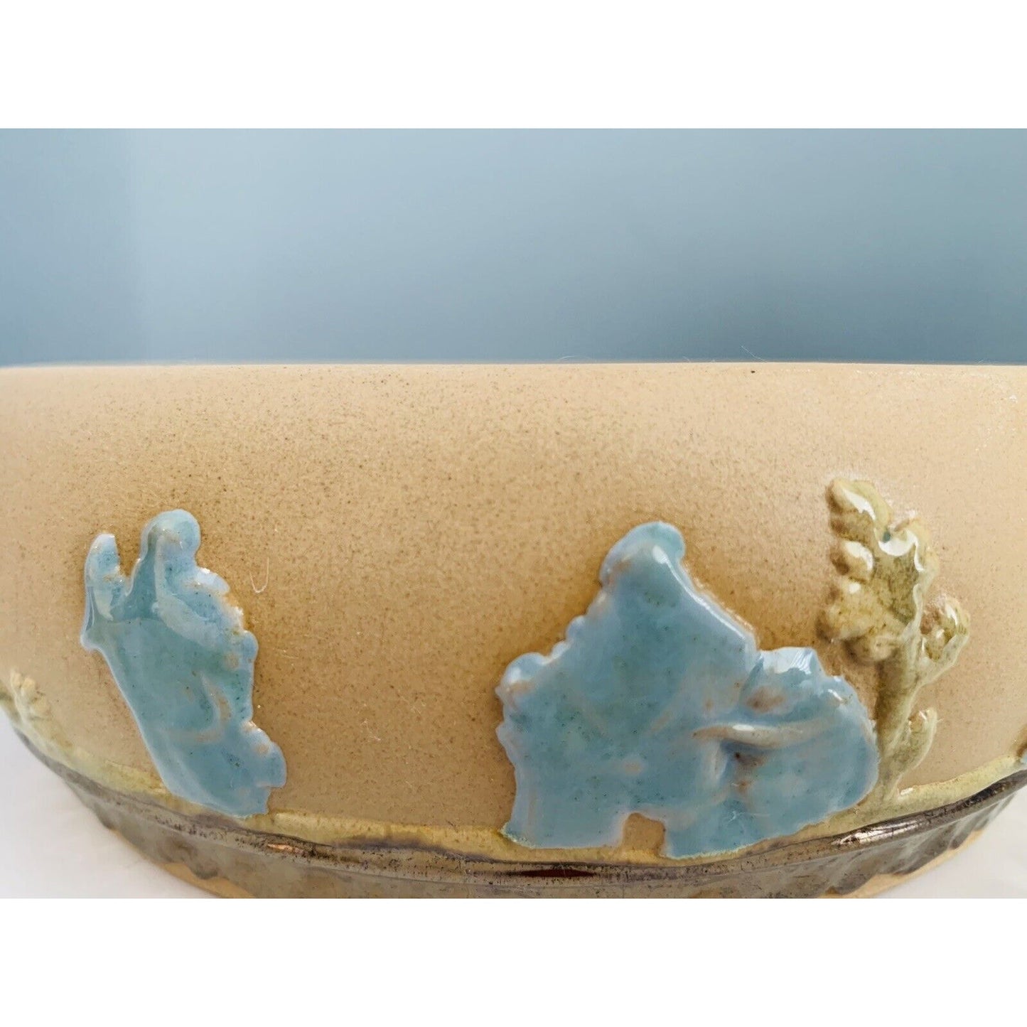 Arnel’s Signed Blue Teal Green Tan Lidded Ceramic Dish Trinket Box Home Decor