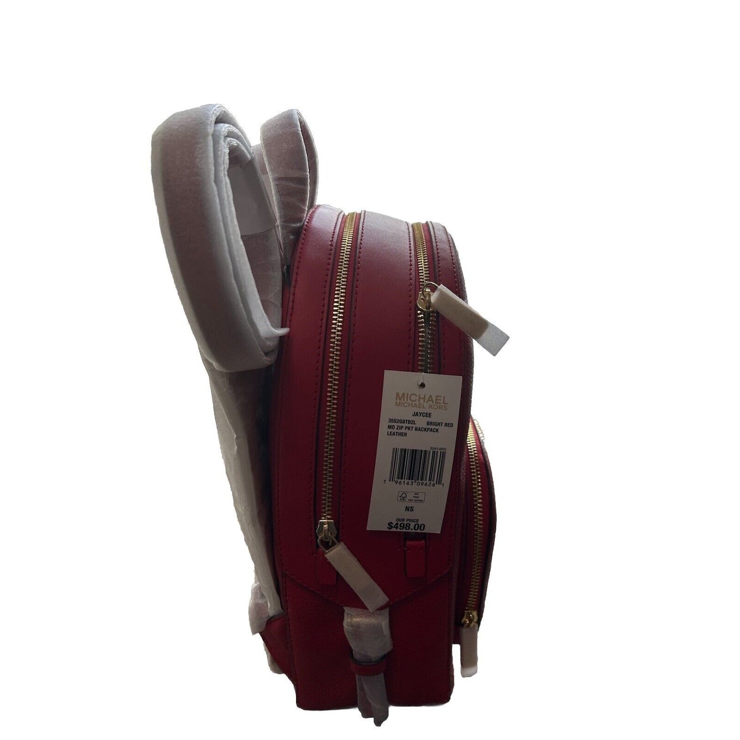 NWT Michael Kors Jaycee Medium Zip Pocket Backpack Leather Bright Red MSRP $498