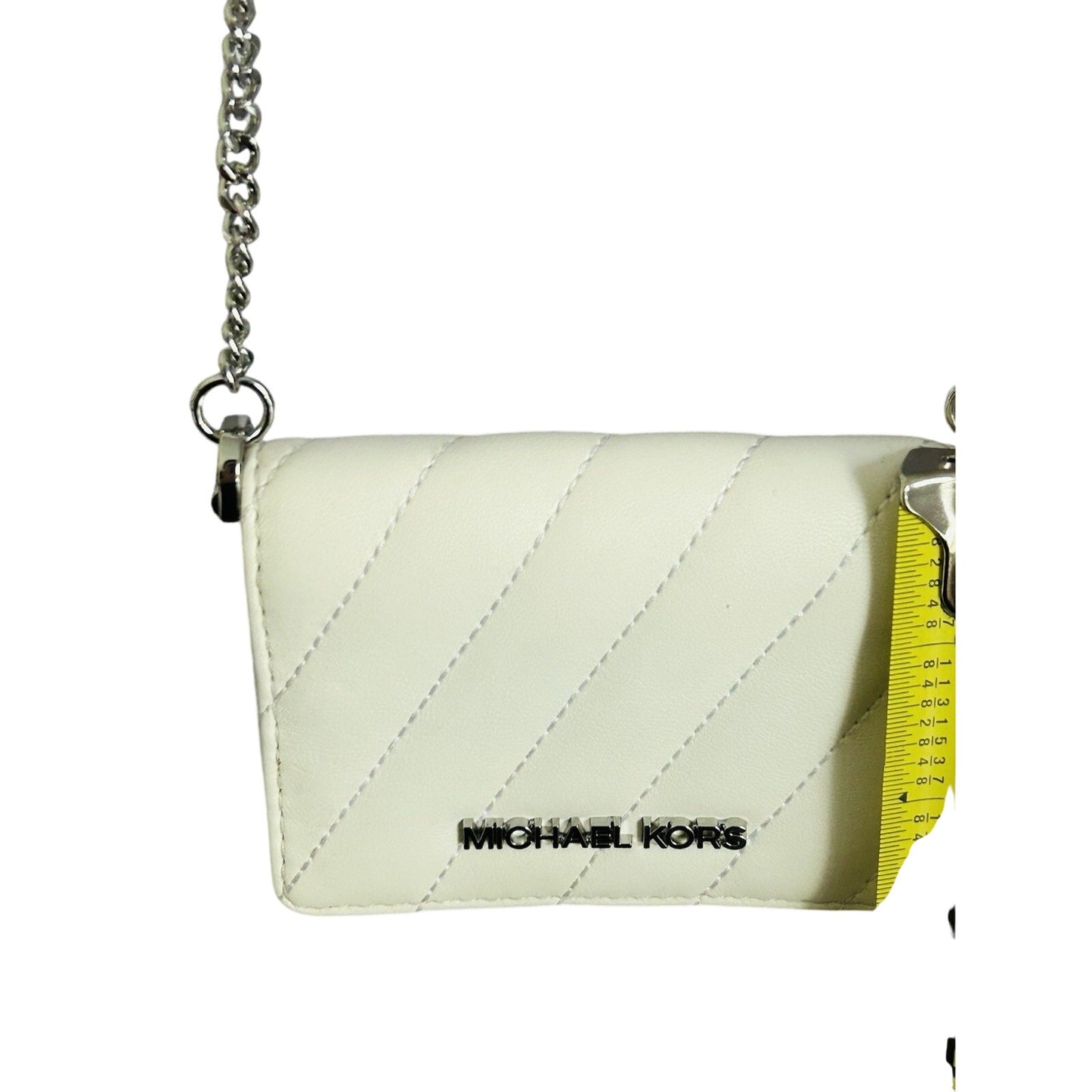 Michael Kors Mini Purse White Leather Chain Bag Quilted Prom Wedding Coin MK