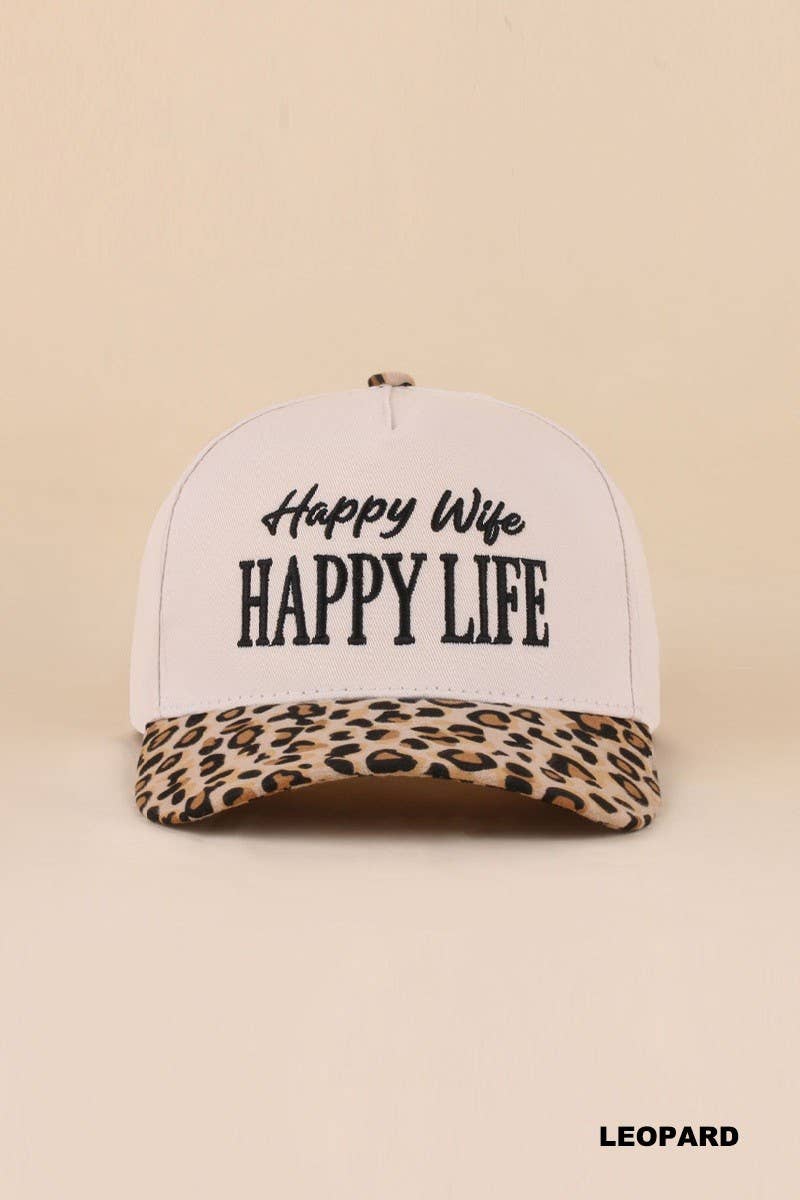 Happy Wife Happy Life Two Tone Snapback Hat: LEOPARD / 1(ONE SIZE)