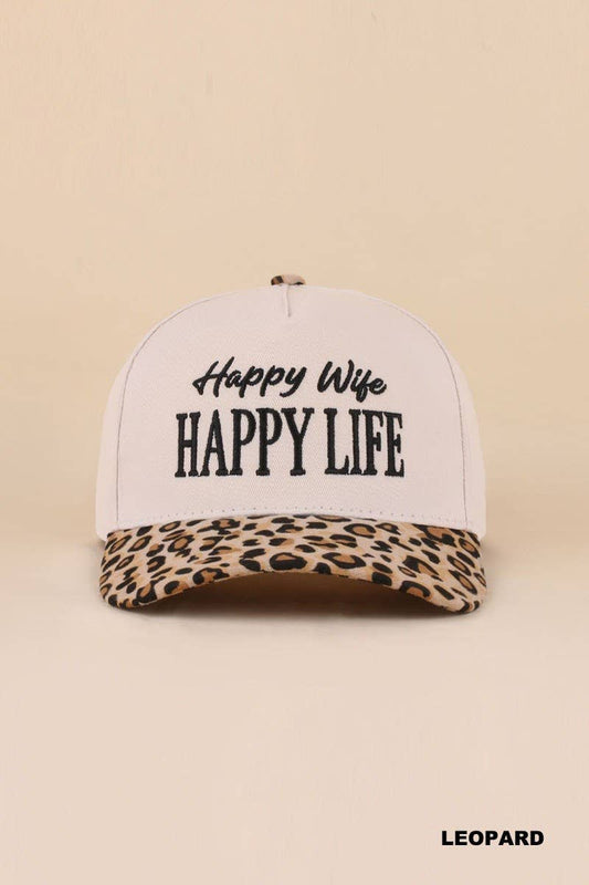Happy Wife Happy Life Two Tone Snapback Hat: LEOPARD / 1(ONE SIZE)