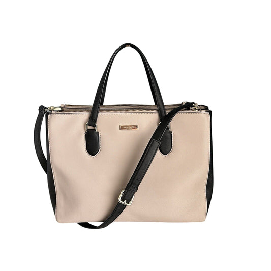 Kate Spade Leighann Laurel Way Leather Satchel Almond Black Handbag Reese