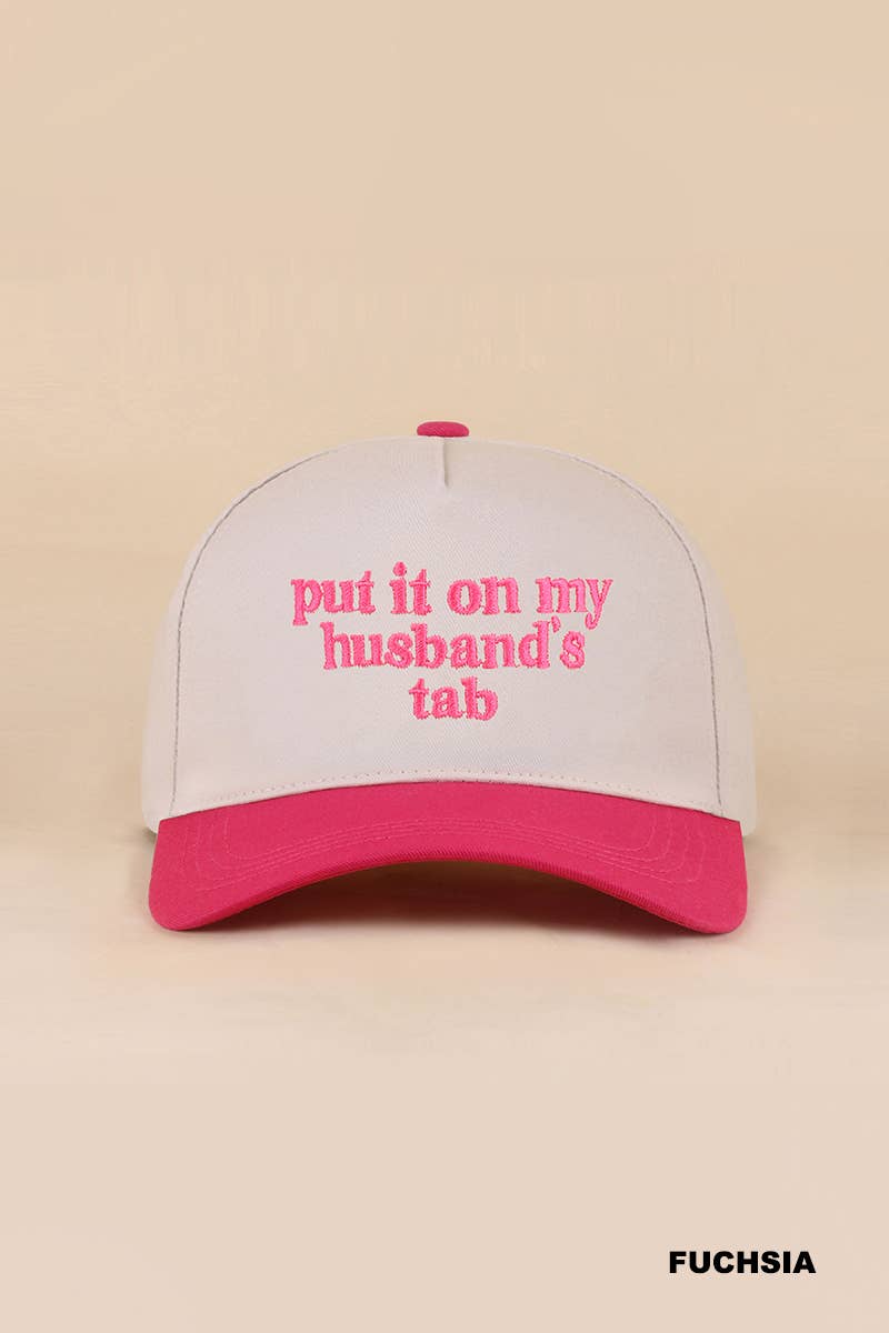 Put It On My Husband's Tab Two-tone Canvas Cotton Cap: FLORAL / 1 (ONE SIZE)