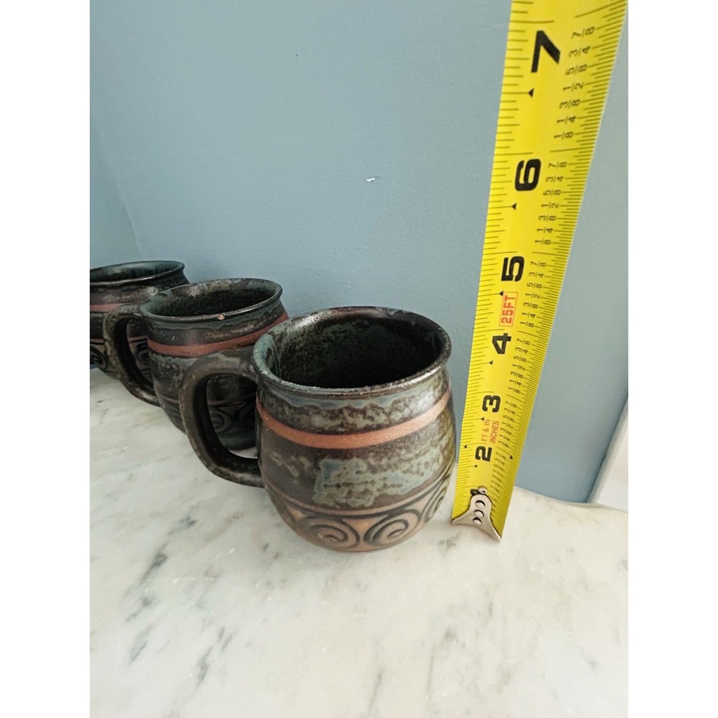 6 Vintage Japan Potbelly Coffee Mugs Mottled Glaze Stoneware Textured 12 oz