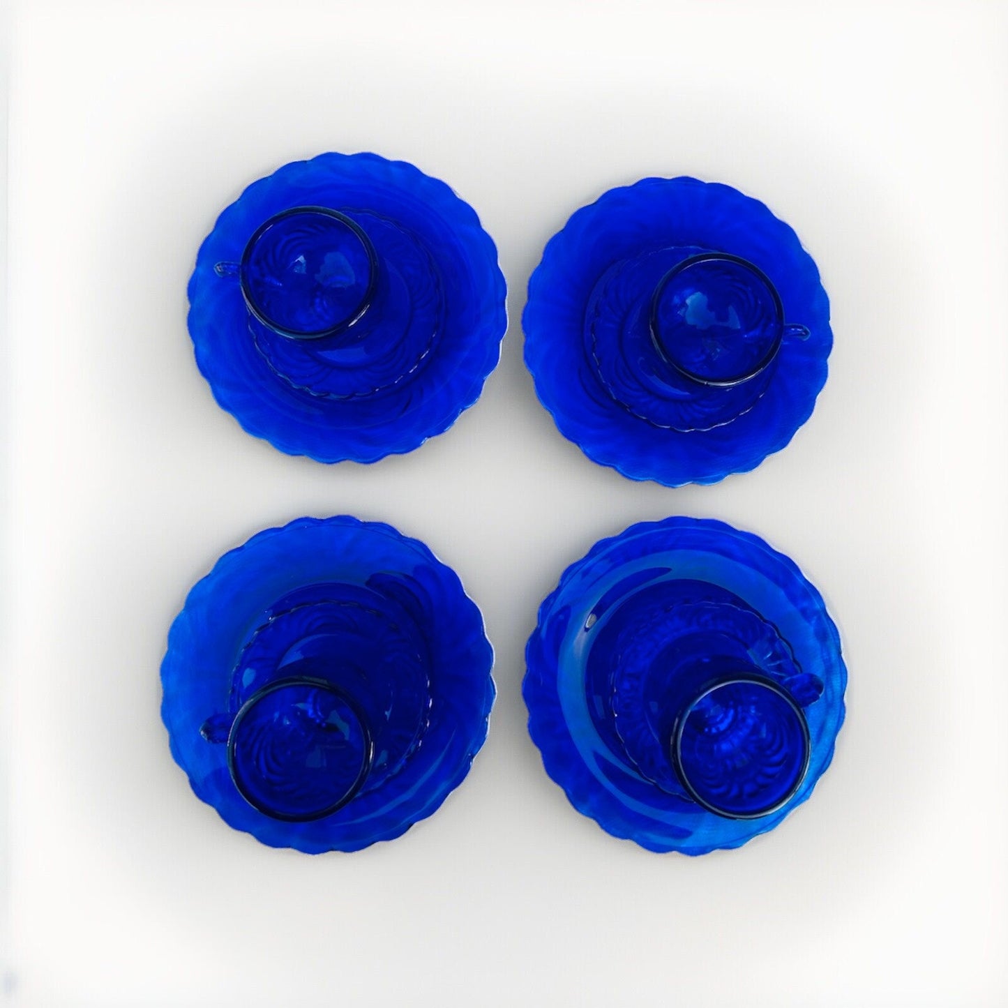 Vintage Doll Size Place Setting Cobalt Blue Glass 4 Plates 4 Teacups 4 Saucers