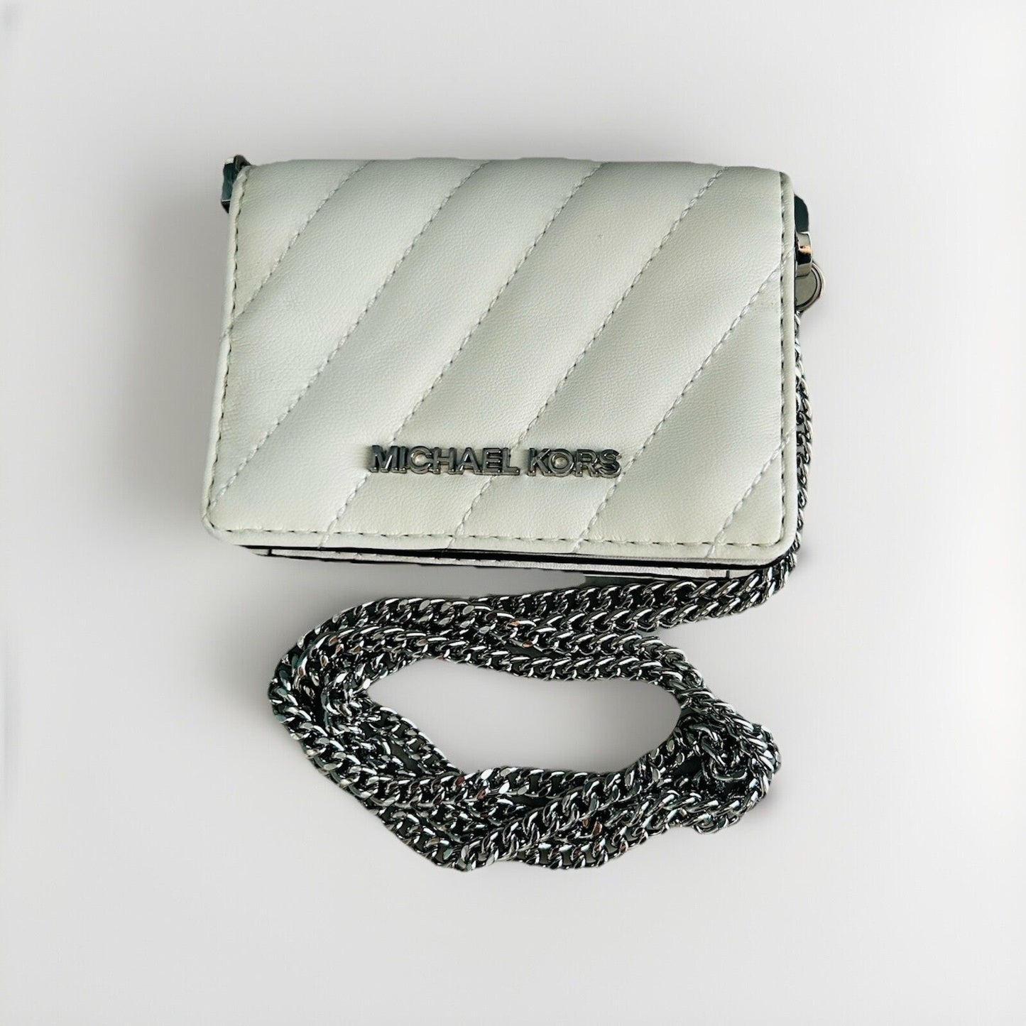 Michael Kors Mini Purse White Leather Chain Bag Quilted Prom Wedding Coin MK