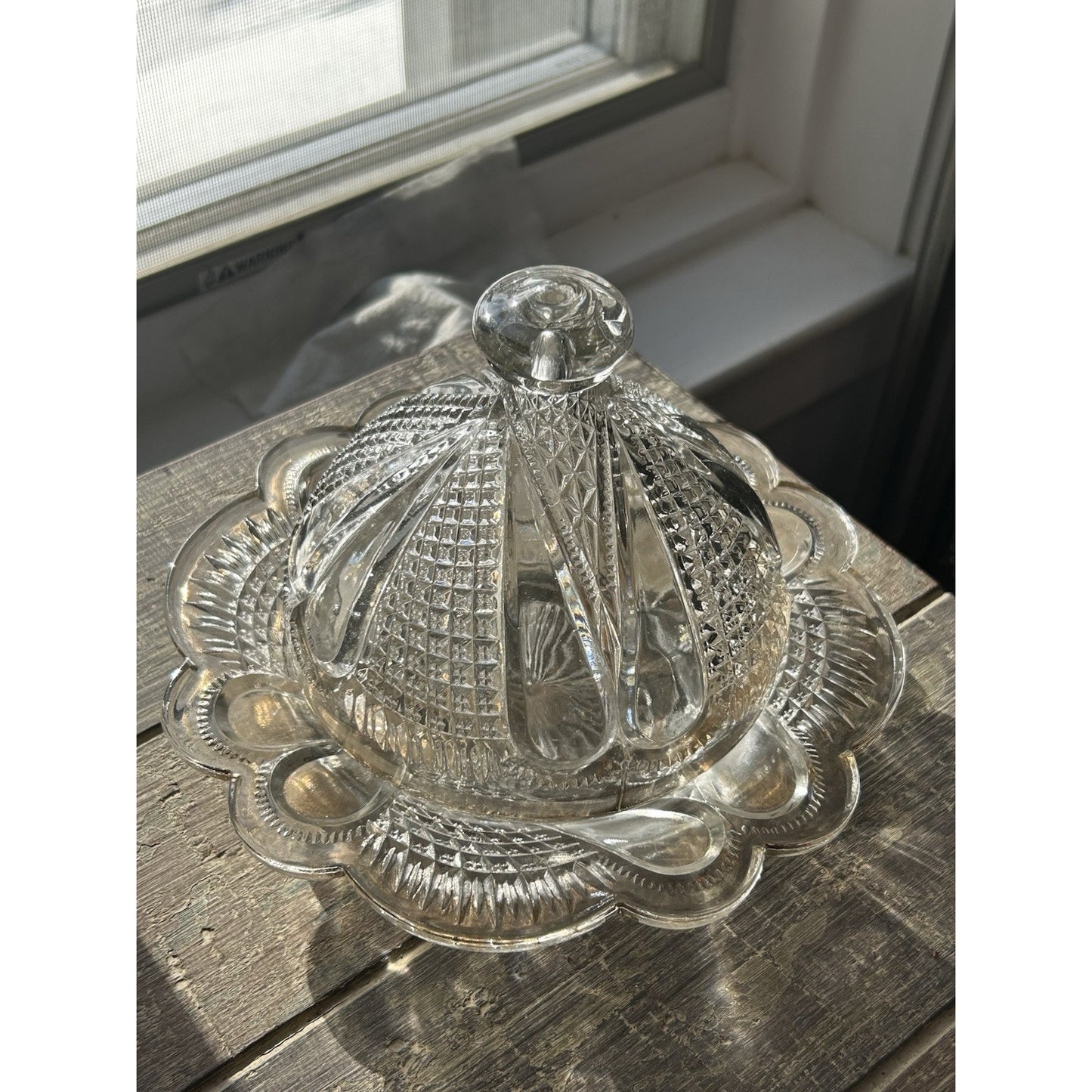 Vintage Gold Trim Glass Butter Dish Cheese Dome Cover 2pcs Covered Lid
