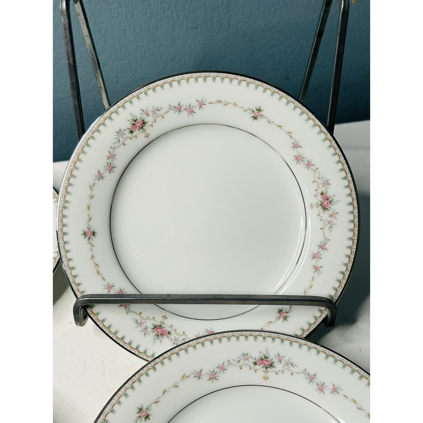 4 Vintage Noritake Fairmont Pink Roses Platinum Trim 6 3/8" Bread & Butter Plate