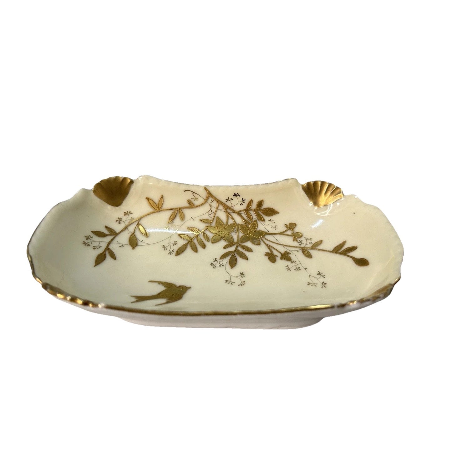 Antique Haviland Limoges France Rectangular White Gold Tray Bird Shells 1889