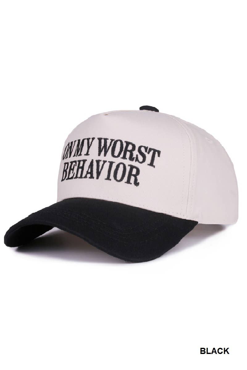 On My Worst Behavior Two Tone Canvas Cotton Cap: LEOPARD / 1(ONE SIZE)