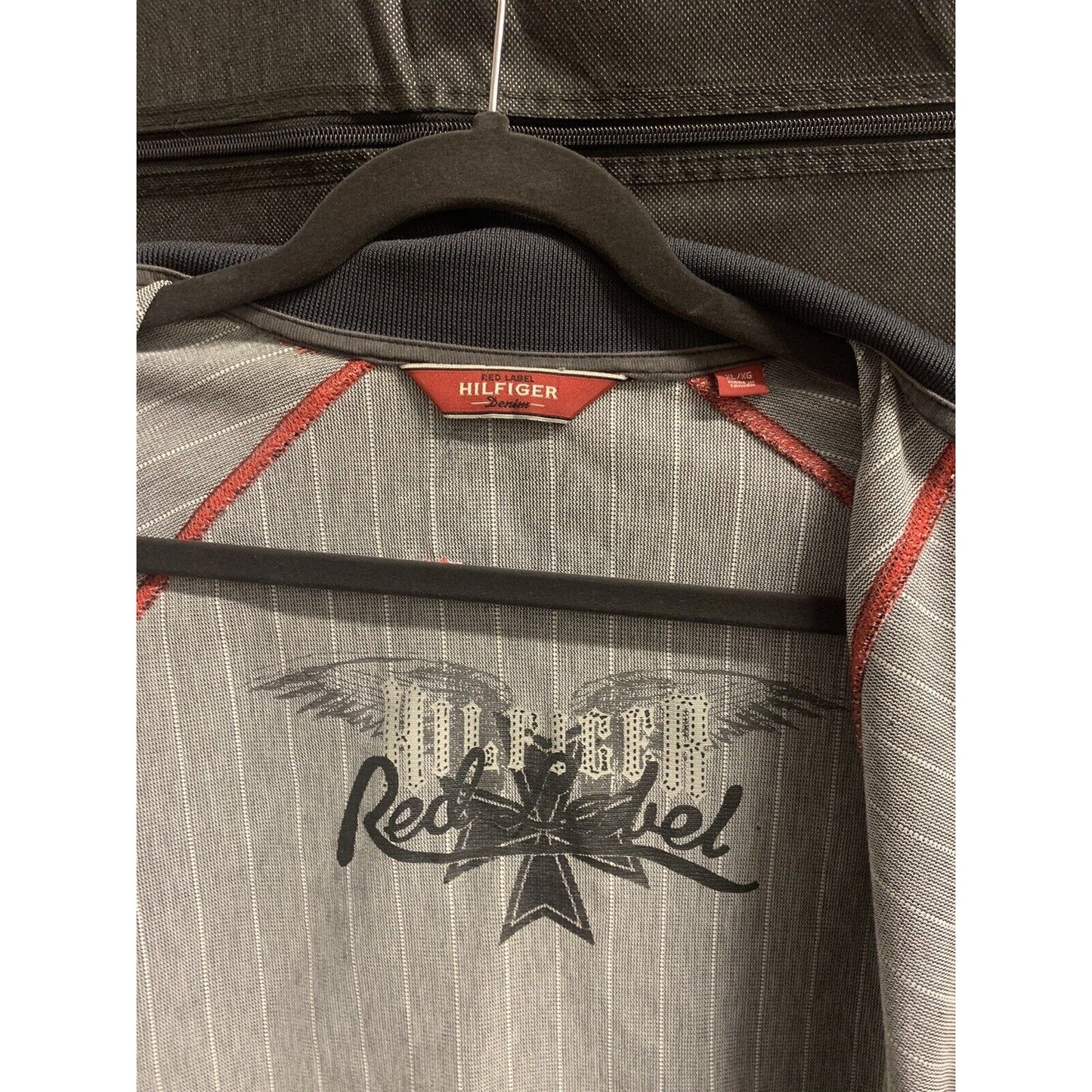 Tommy Hilfiger Vintage Red Label Denim XL Men’s Jacket Black Pin Stripe Full Zip Rock