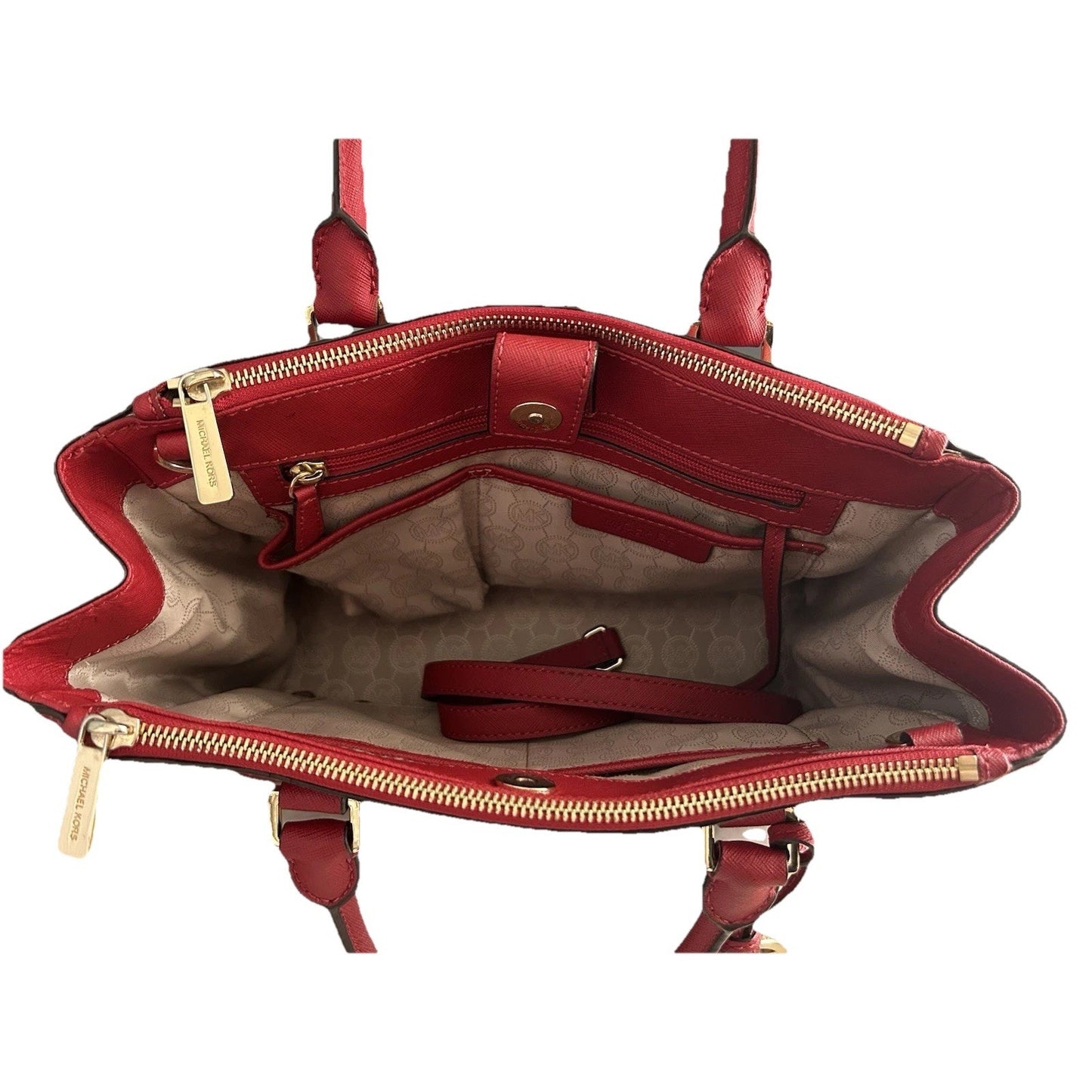 Michael Kors Sutton Red Satchel Saffiano Leather Structured Crossbody Bag MK 328