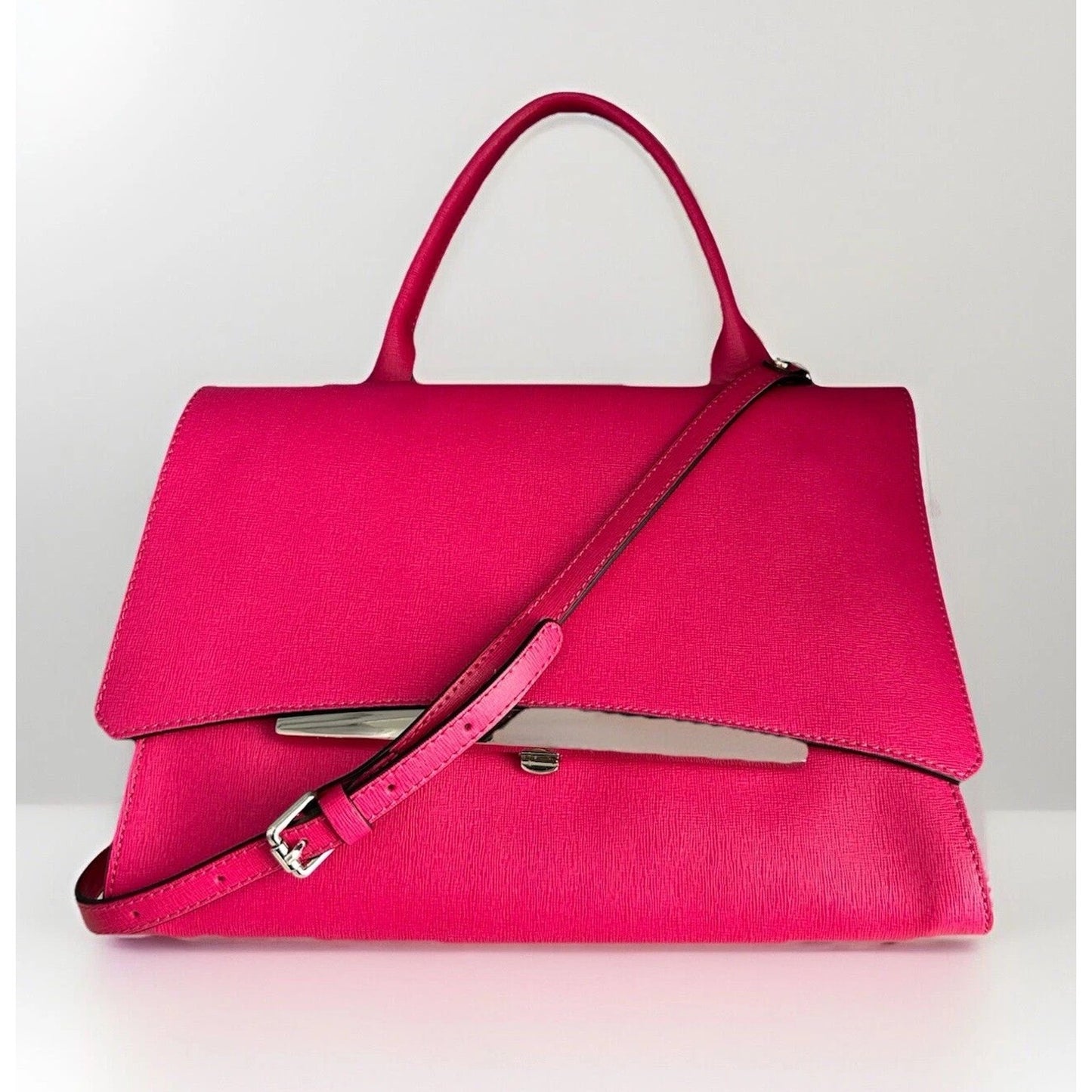 Gianni Chiarini Dua Handbag Hot Pink Leather One Handle Bag Italy Metallic