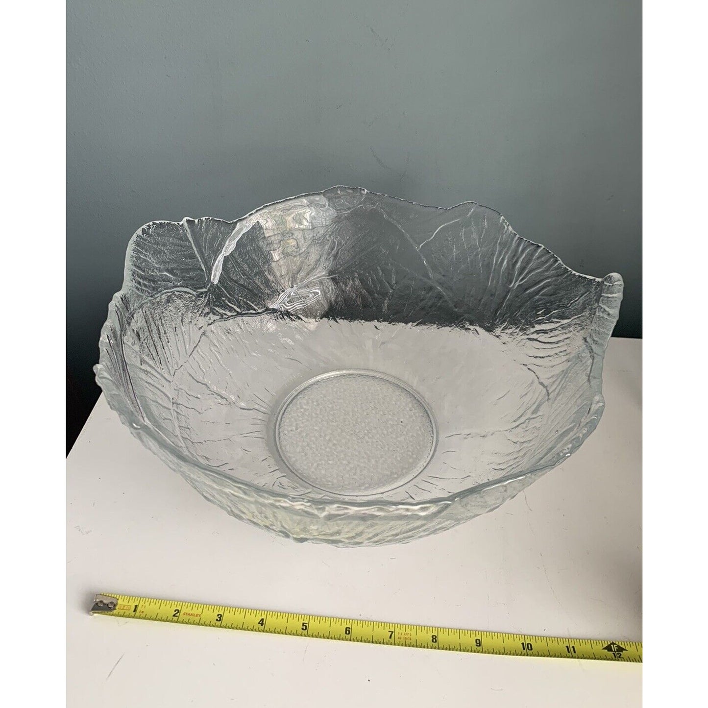 2408 Viking Cabbage Clear Textured Leaf Glass X Large Serving Bowl Centerpiece