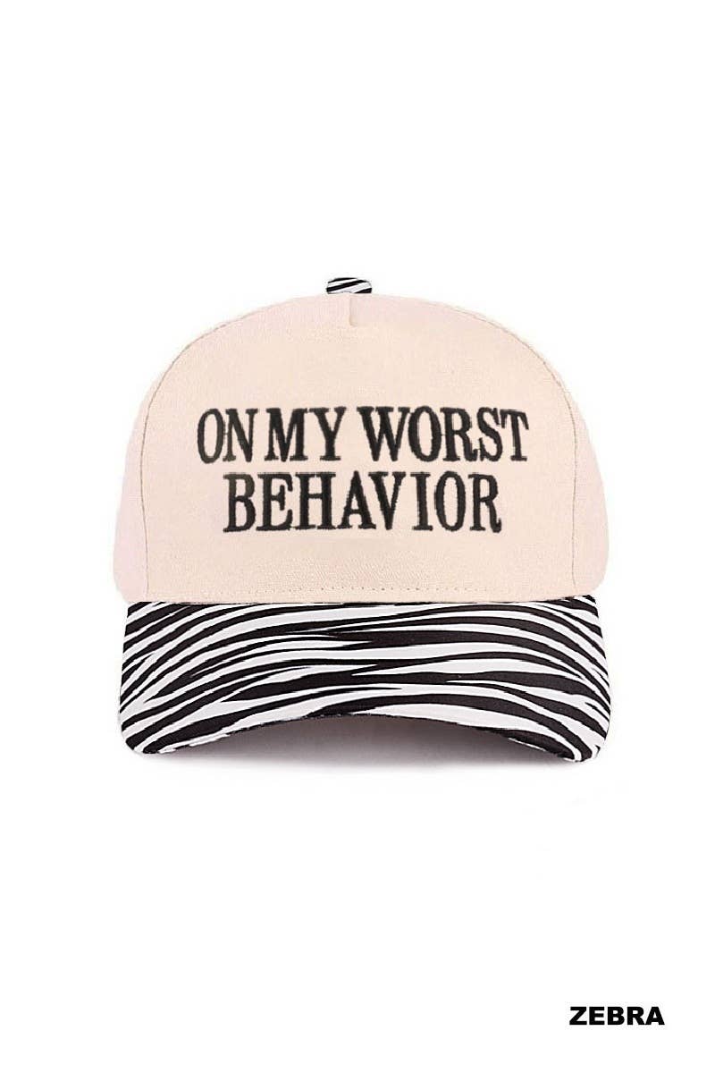 On My Worst Behavior Two Tone Canvas Cotton Cap: LEOPARD / 1(ONE SIZE)