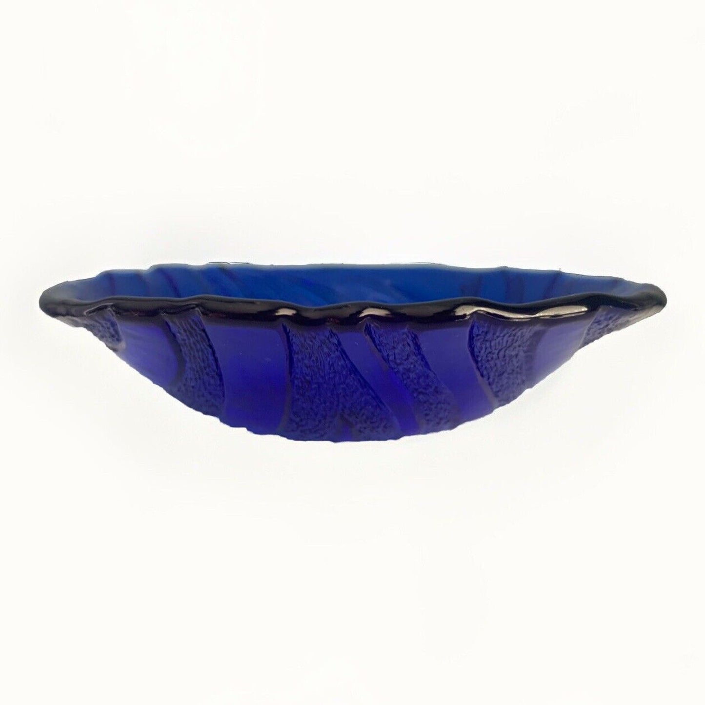 IVV Italy Cobalt Blue Glass Serving Bowl Textured Wave Pattern Vintage Art Deco