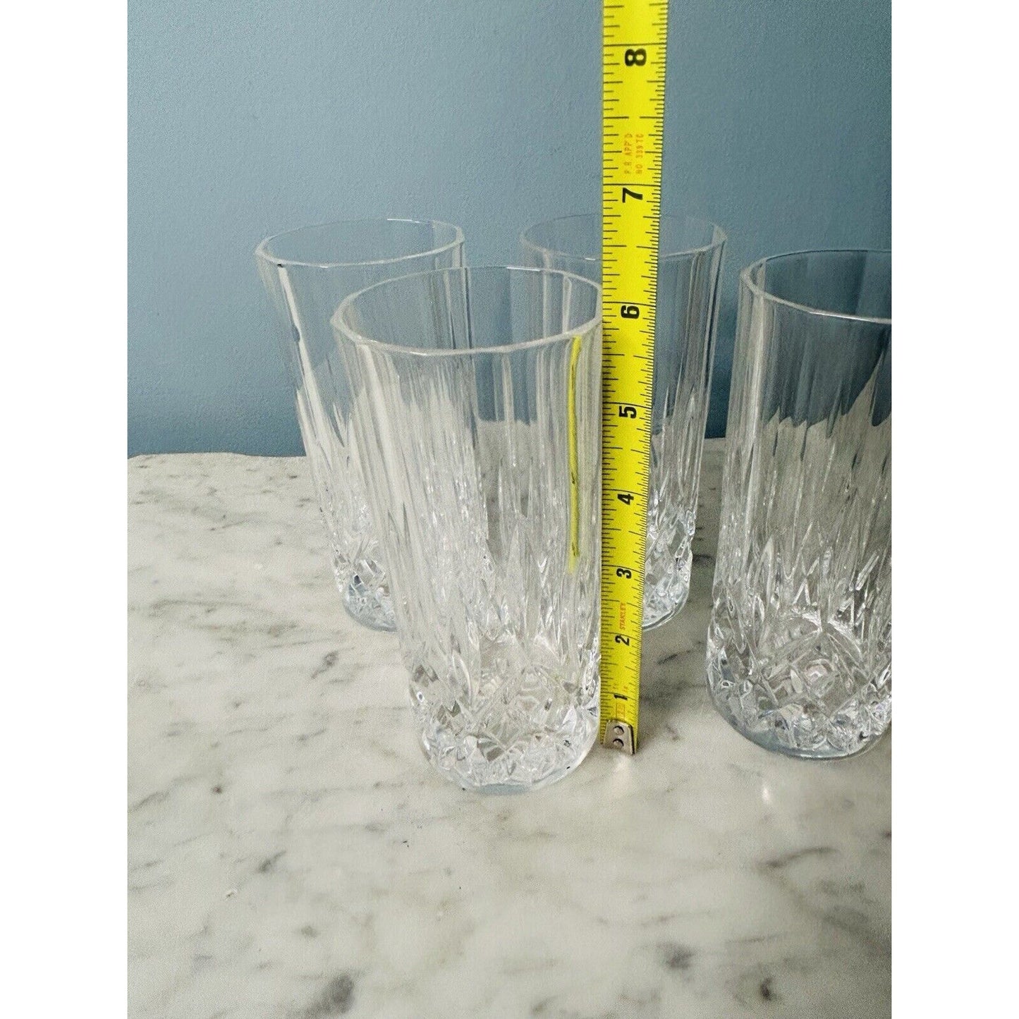 4 Royal Crystal High Ball Glasses Diamond Cut Pattern Height 5 7/8 inch Vintage