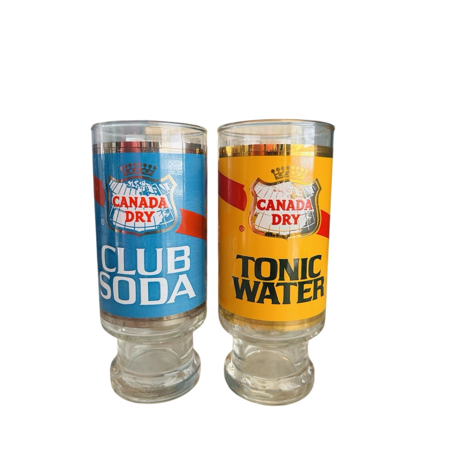 Canada Dry Club Soda Tonic Water 7” Glass Tumblers Vintage NIB New Old Stock