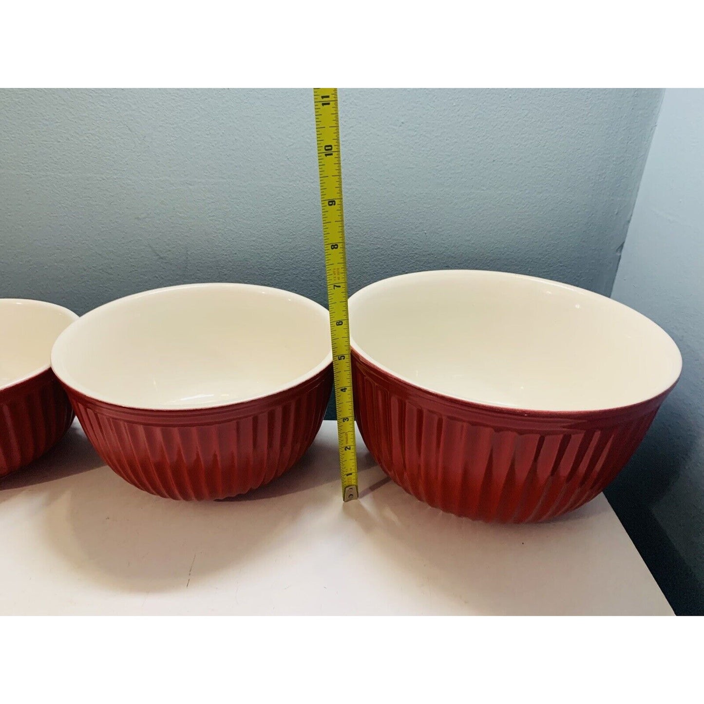 Authentic Kitchen Bright Red Nesting Mixing Bowls 3 Piece Set Heavy Solid