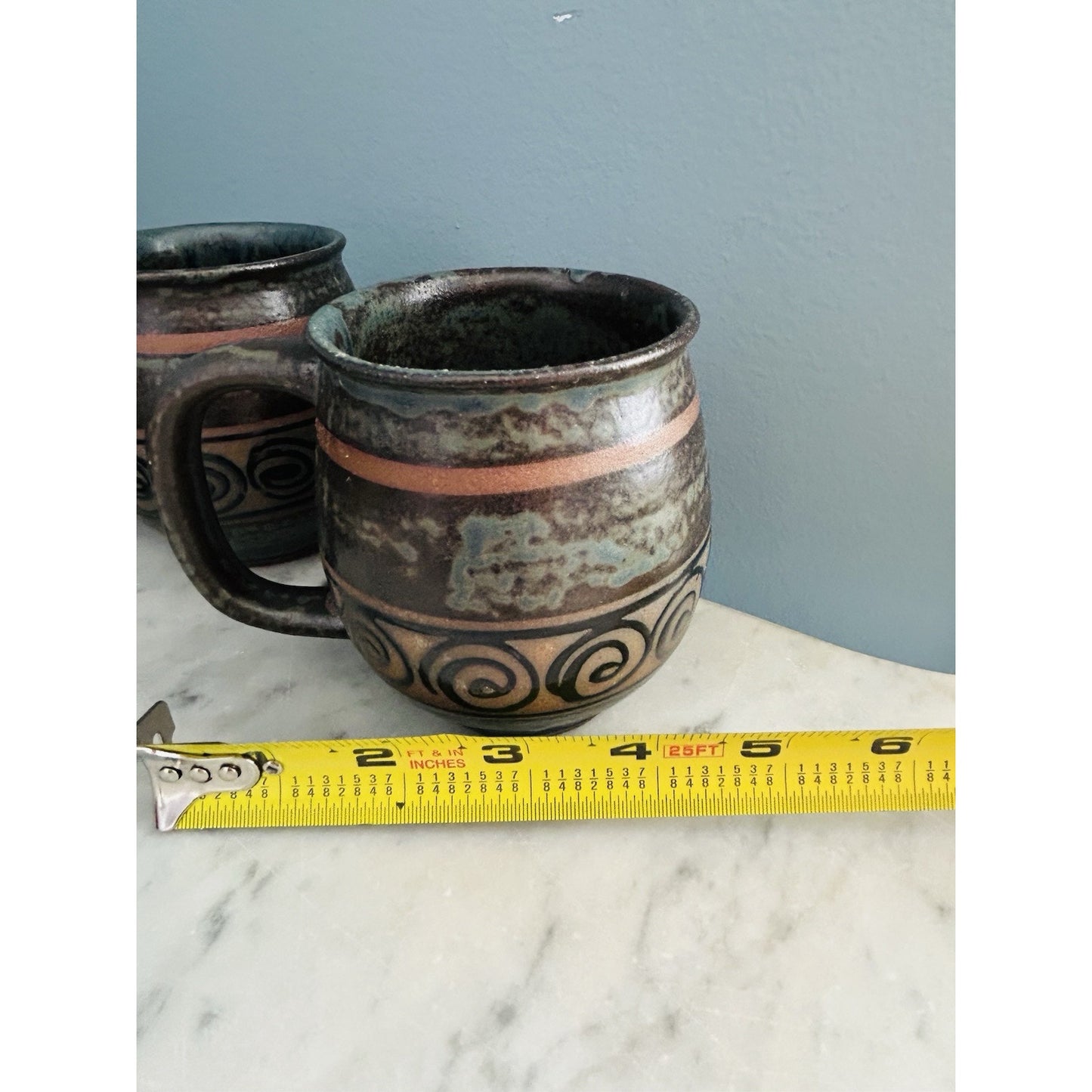 6 Vintage Japan Potbelly Coffee Mugs Mottled Glaze Stoneware Textured 12 oz