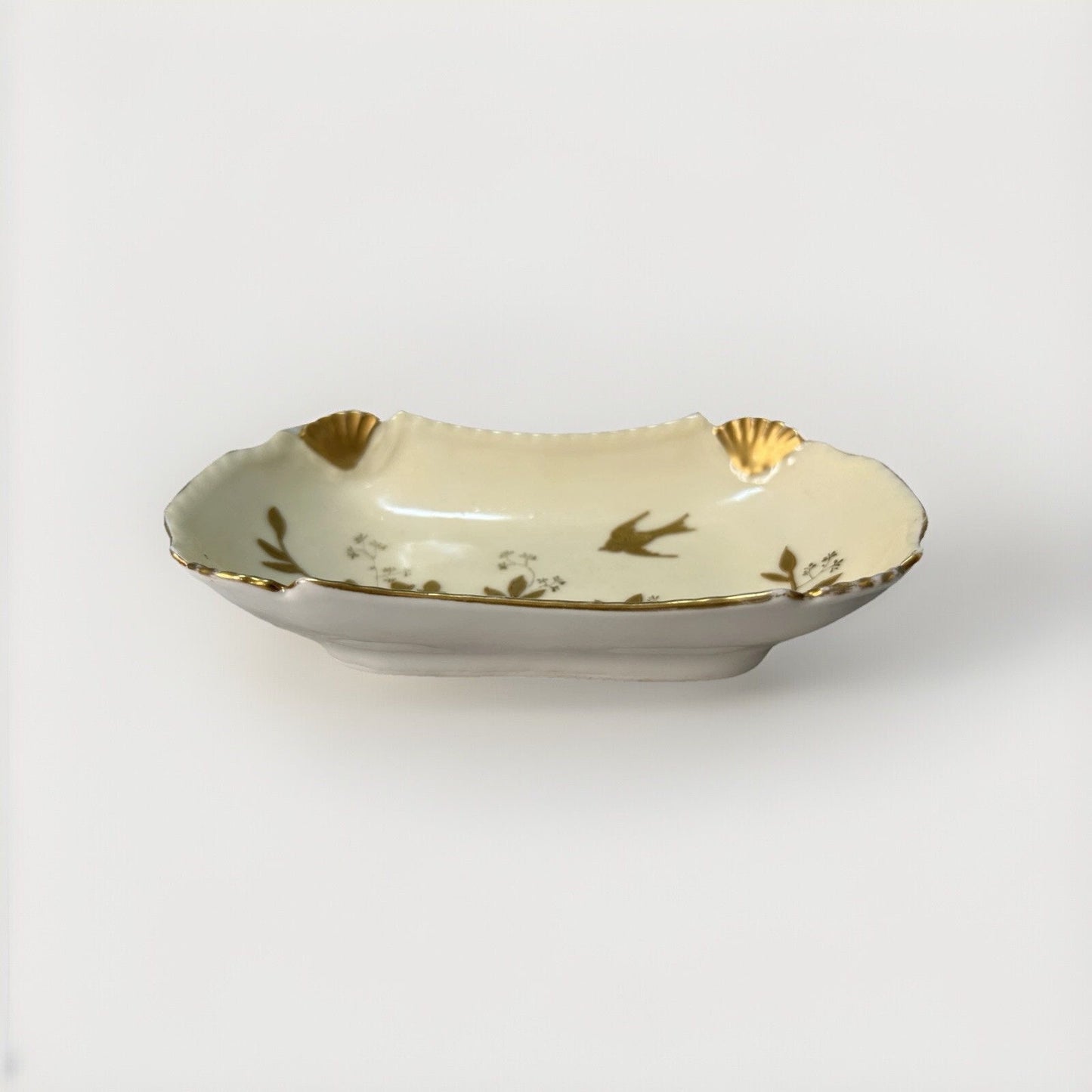 Antique Haviland Limoges France Rectangular White Gold Tray Bird Shells 1889