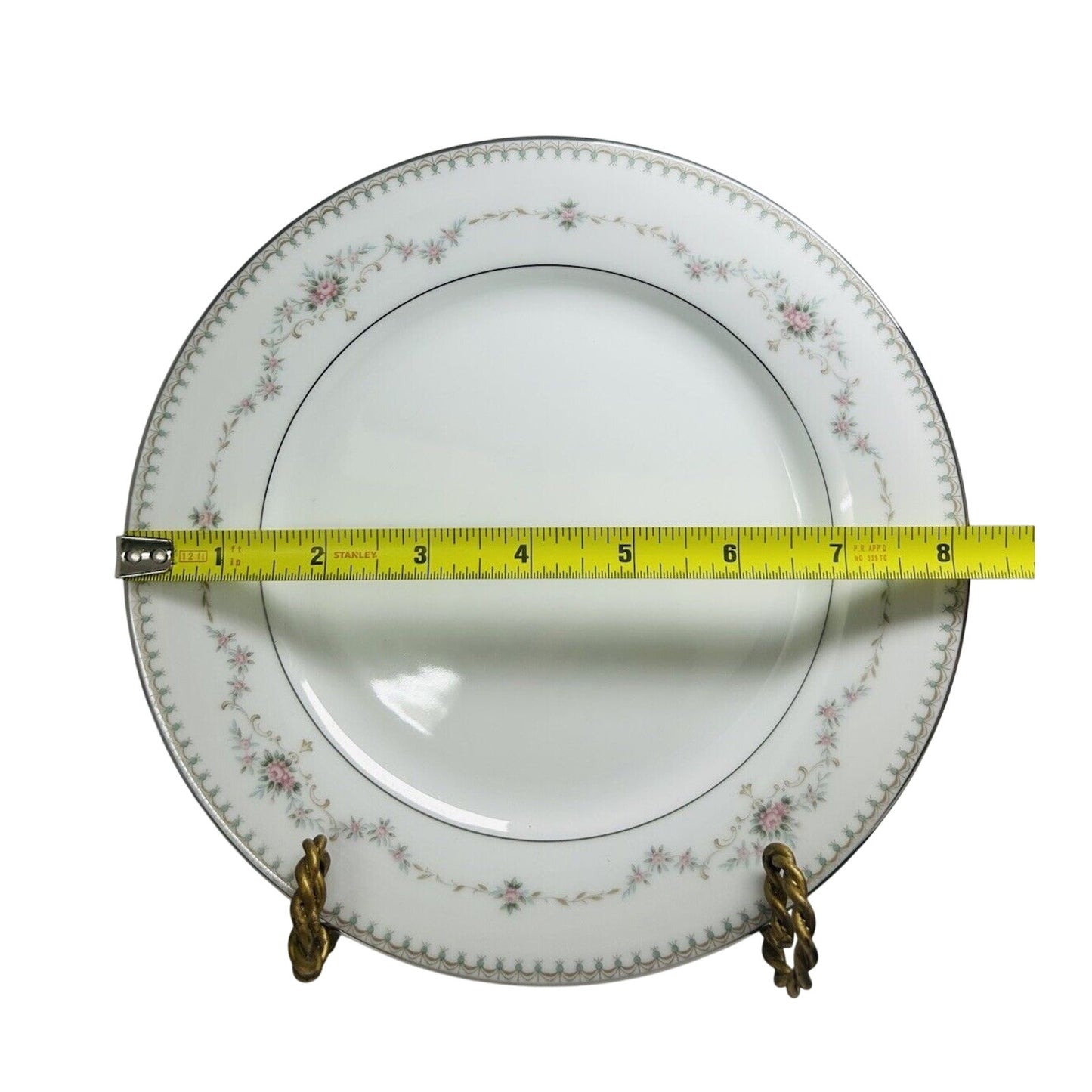 4 Noritake China Fairmont 6102 8 1/4" Salad Plate Platinum Trim New Pink Flowers