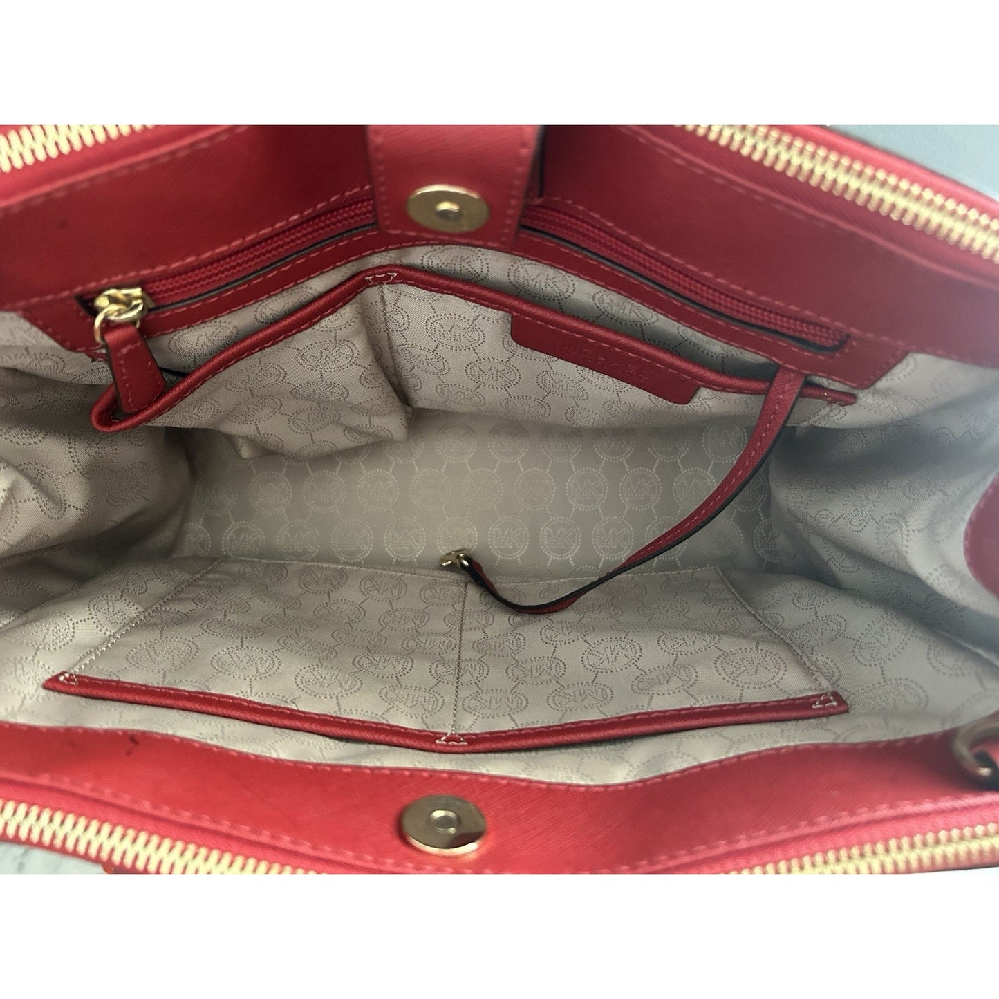 Michael Kors Sutton Red Satchel Saffiano Leather Structured Crossbody Bag MK 328