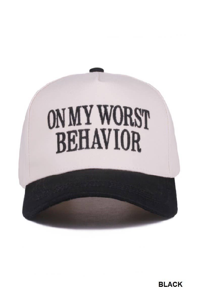 On My Worst Behavior Two Tone Canvas Cotton Cap: LEOPARD / 1(ONE SIZE)