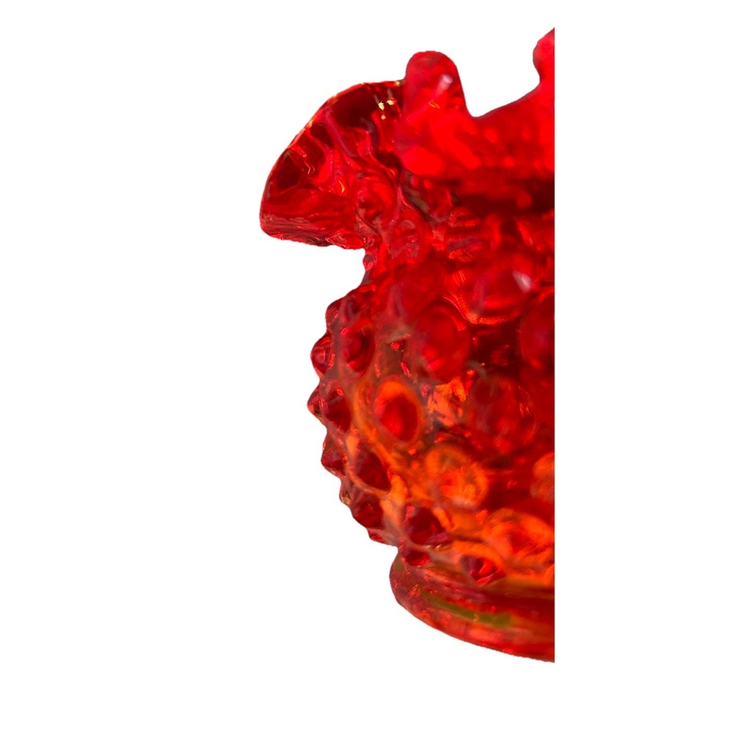 Fenton Amberina Hobnail Glows Small Rose Bowl Ruffle Crimped Orange Glass Vase