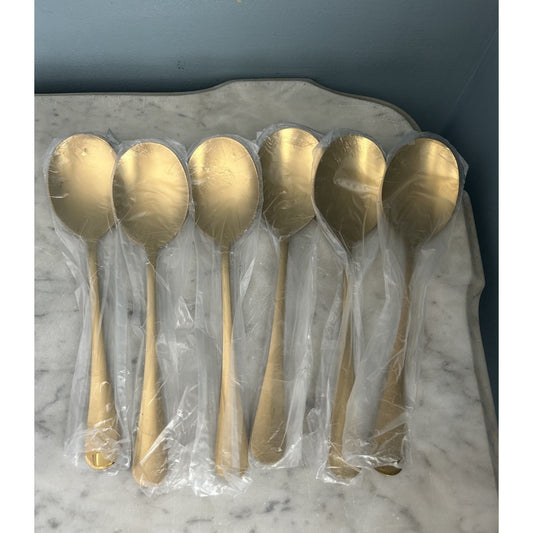 6 New Communal Gold Spoons Stainless Steel Food Graded 8.5” Large Spoon Utensils