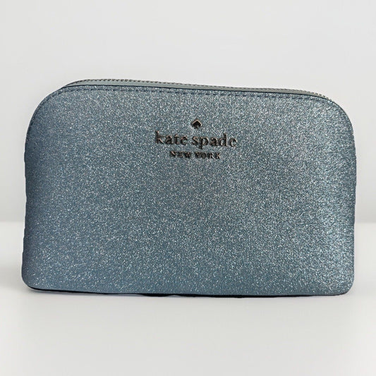 New Kate Spade Blue Tinsel Glitter Cosmetic Bag NWOT Powder Make-up Bathroom