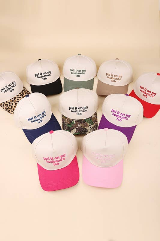 Put It On My Husband's Tab Two-tone Canvas Cotton Cap: DK FOREST / 1 (ONE SIZE)
