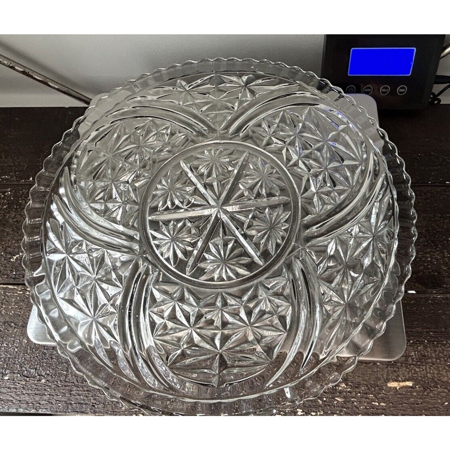 Anchor Hocking Stars and Bars Torte Plate Round Platter Tray Pressed Glass