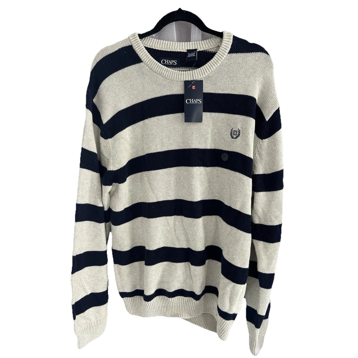NWT Chaps (XL) Kent Arrow HTR Blue Striped Pullover Sweater Men's XL