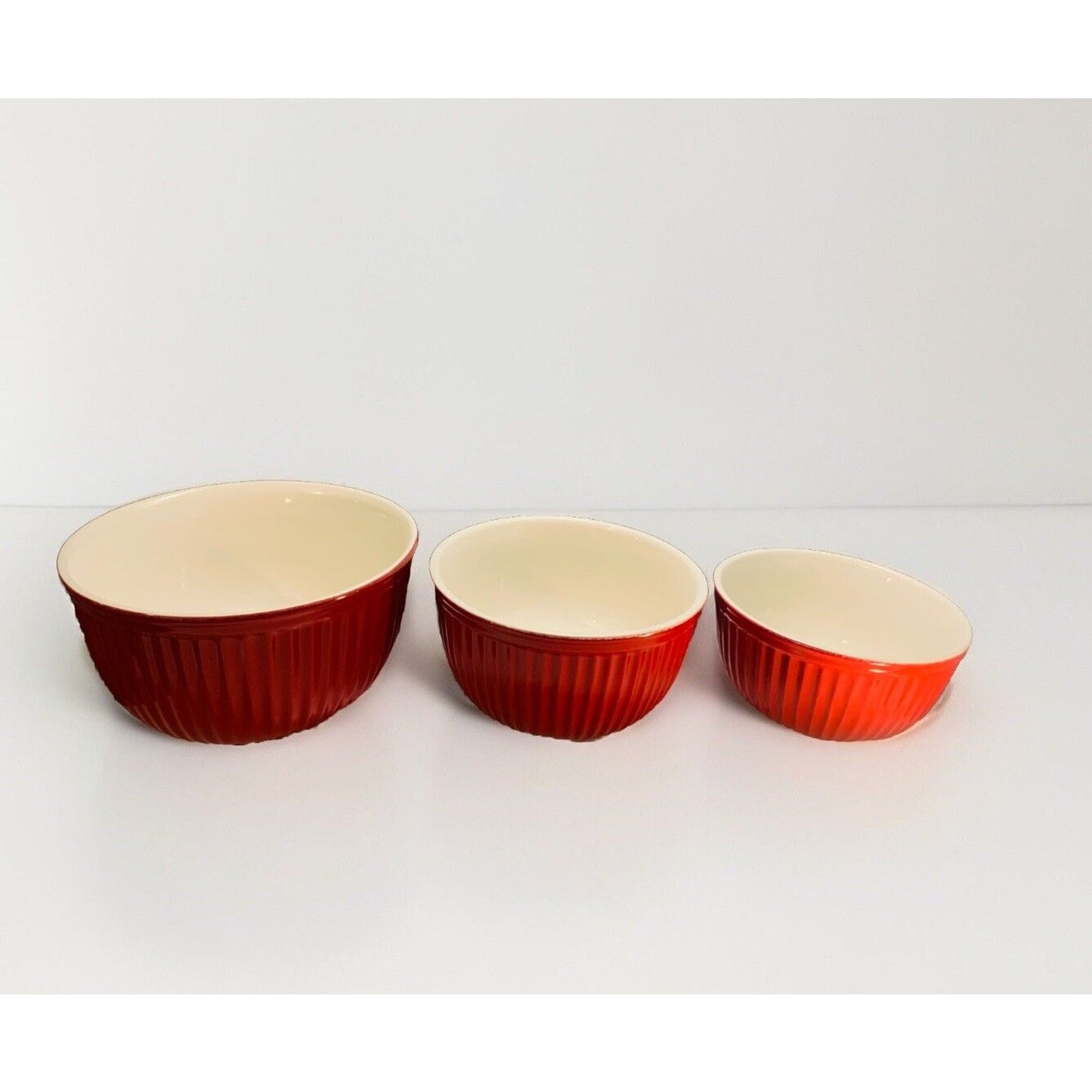 Authentic Kitchen Bright Red Nesting Mixing Bowls 3 Piece Set Heavy Solid