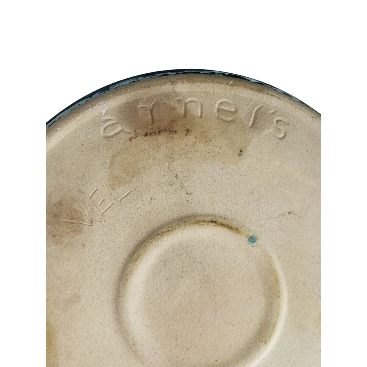 Arnel’s Signed Blue Teal Green Tan Lidded Ceramic Dish Trinket Box Home Decor