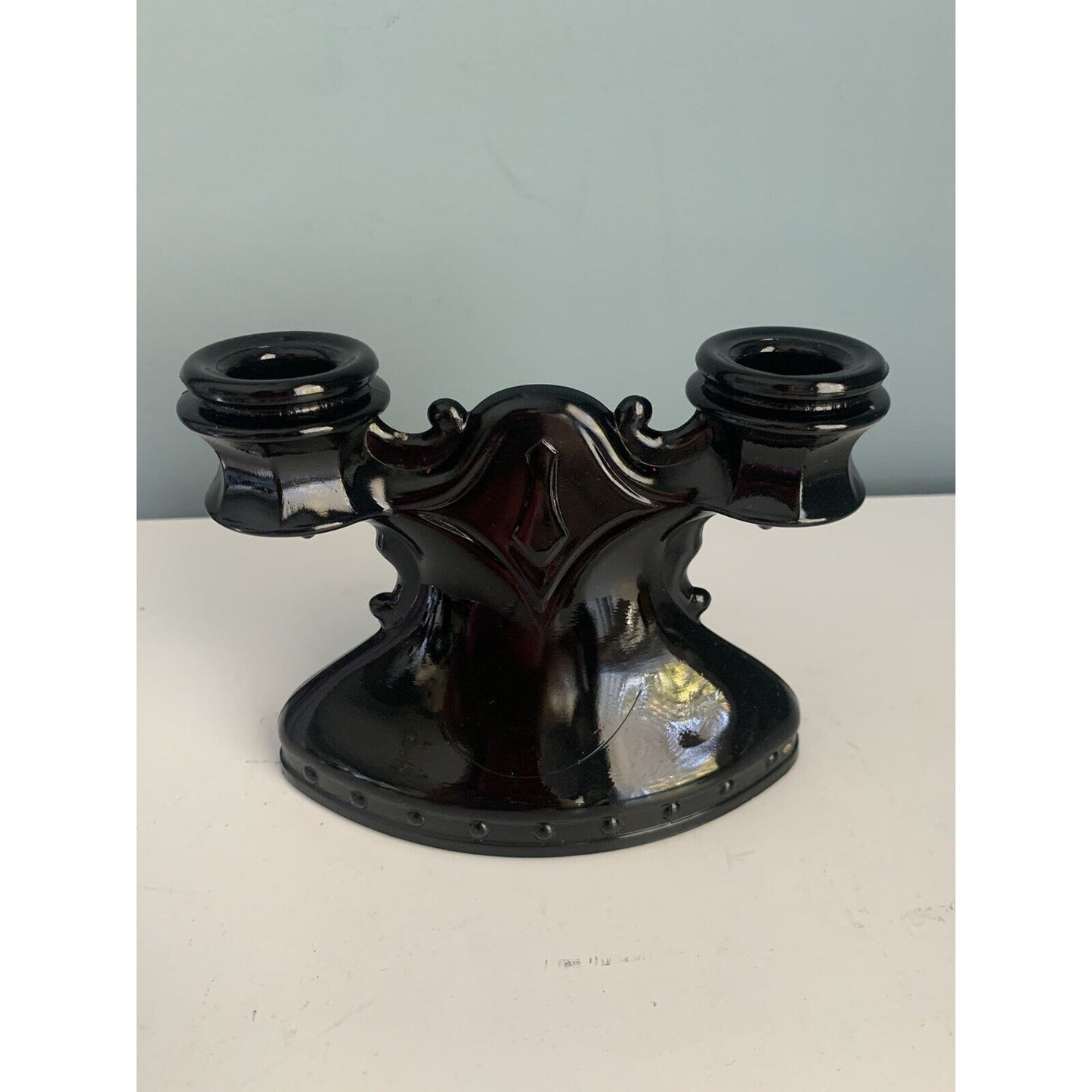 L.E. Smith Vintage Pleasant Black Glass Candlestick Holder Halloween Renaissance
