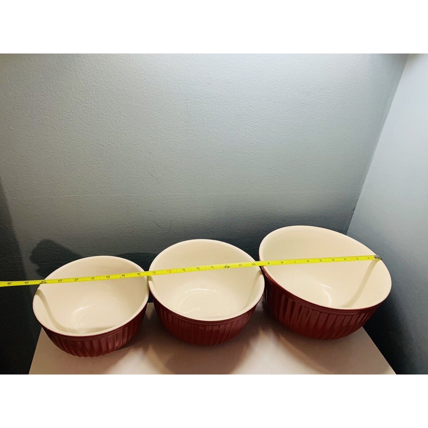Authentic Kitchen Bright Red Nesting Mixing Bowls 3 Piece Set Heavy Solid