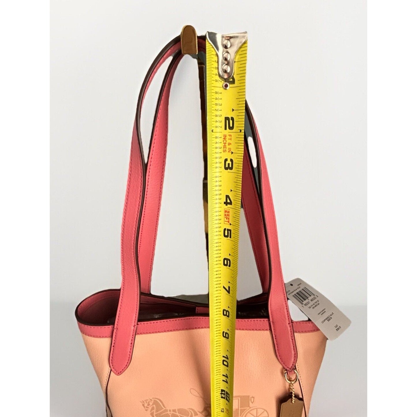 Coach Leather Tote 27 Bag Pink Peach Fading Blush C5775 Horse Carriage Colorblock Peach