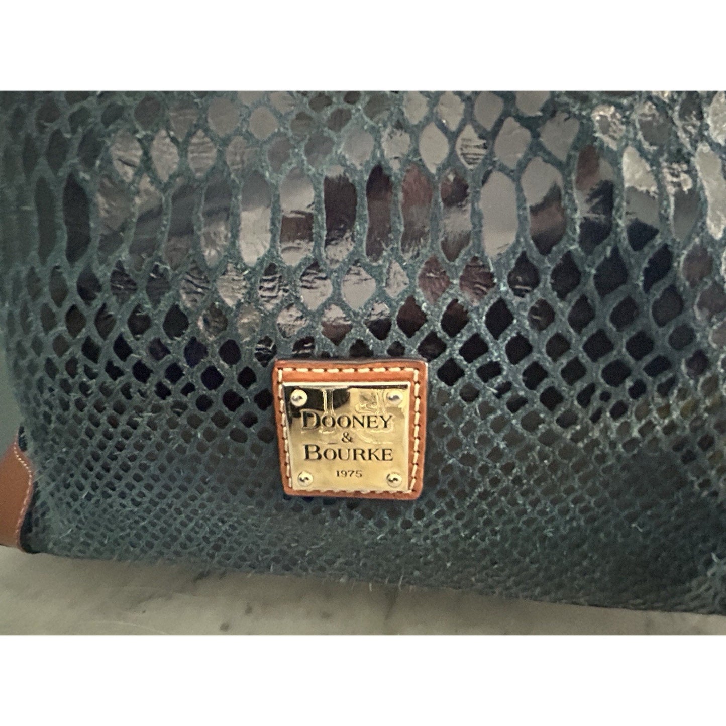 Dooney & Bourke Erica 90s Hobo Bag Snake Embossed Navy Blue Leather Suede Purse