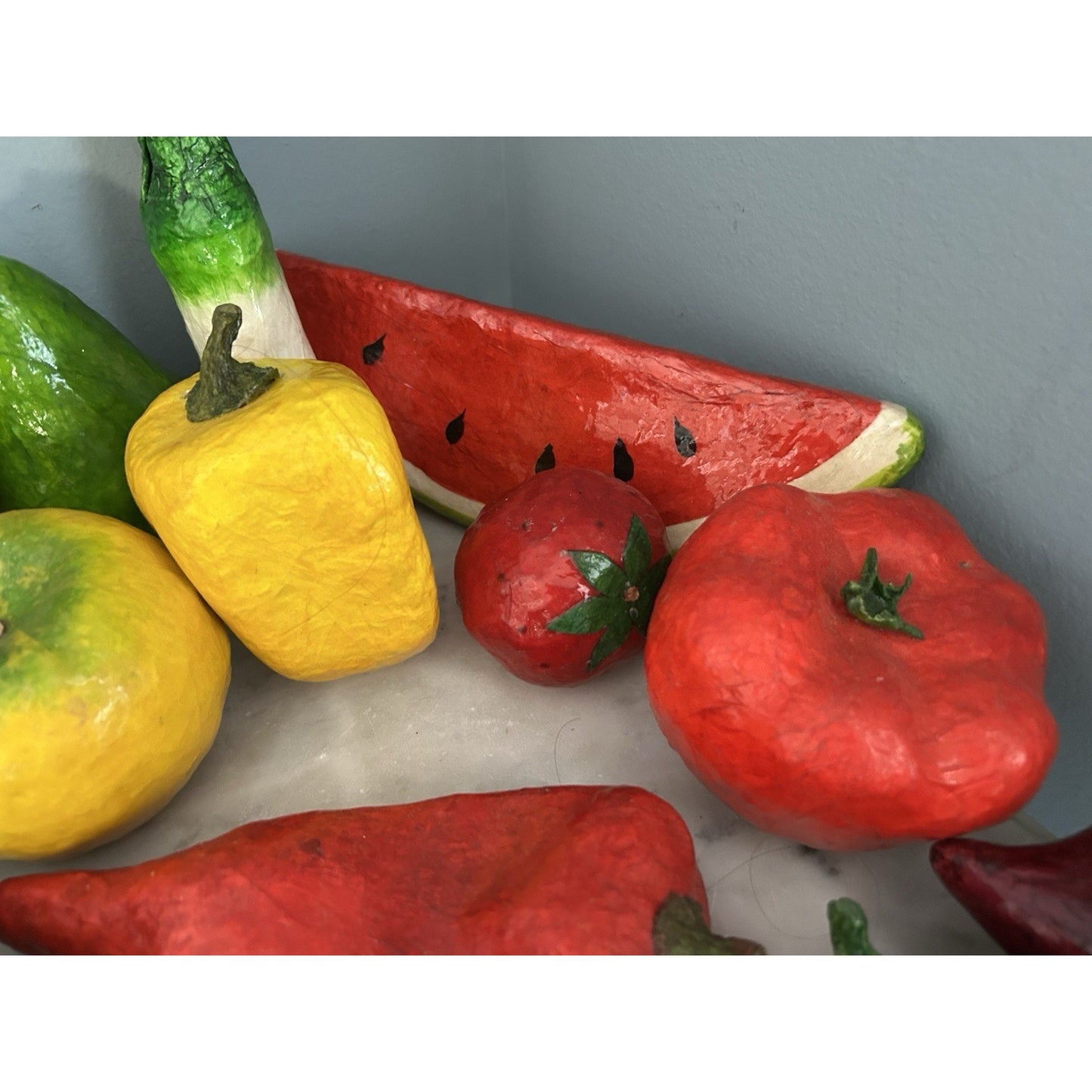 Vintage Paper Mache Handmade 20 Fruits & Vegetables MCM Folk Art faux Fake
