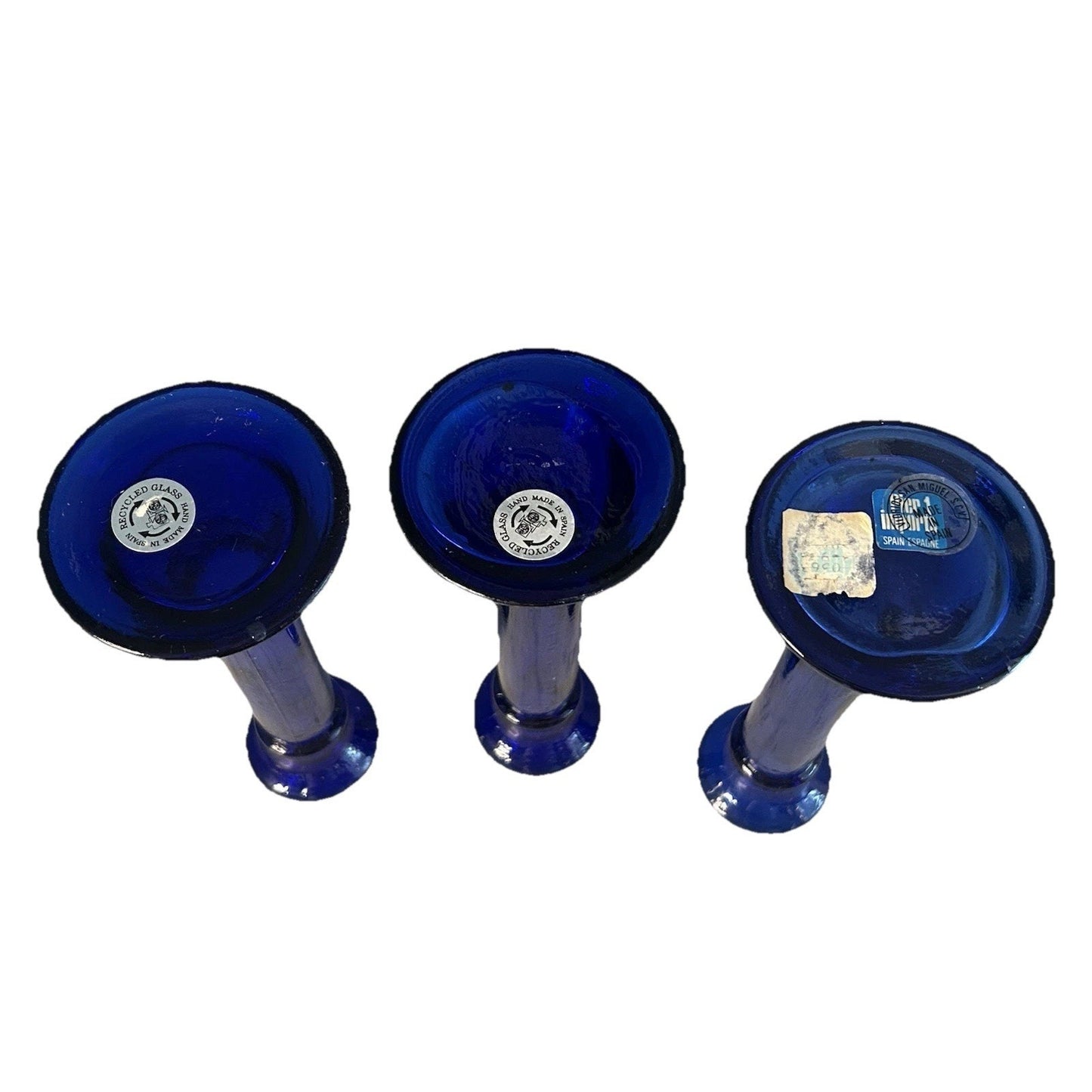 3 Vintage Pier 1 Imports Cobalt Blue Pillar Candle Holder or Vase Recycled Glass