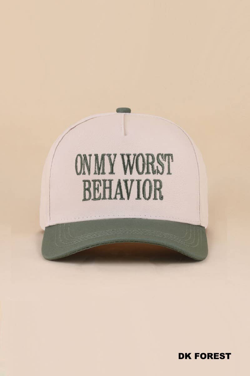 On My Worst Behavior Two Tone Canvas Cotton Cap: LEOPARD / 1(ONE SIZE)
