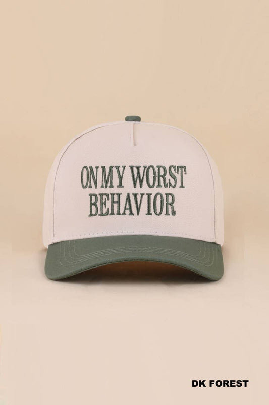 On My Worst Behavior Two Tone Canvas Cotton Cap: DK FOREST / 1(ONE SIZE)