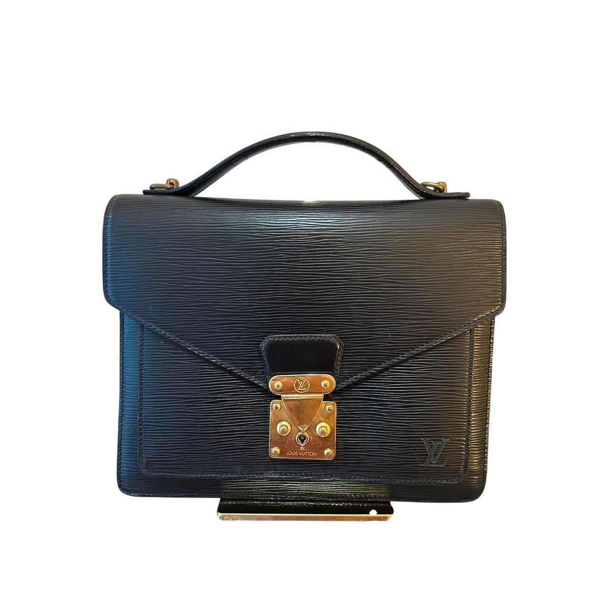 LOUIS VUITTON Monceau Black Epi Leather Hand Bag Shoulder Bag Purse Authentic COA